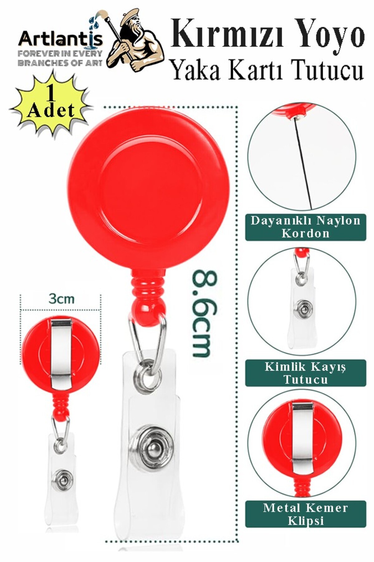 Artlantis Renkli Yaka Yoyo 1 Adet Kartlık Kimlik Personel Kartı Yoyo Yaka Cep Kemer Geri Çekilebilir Rozet Tut