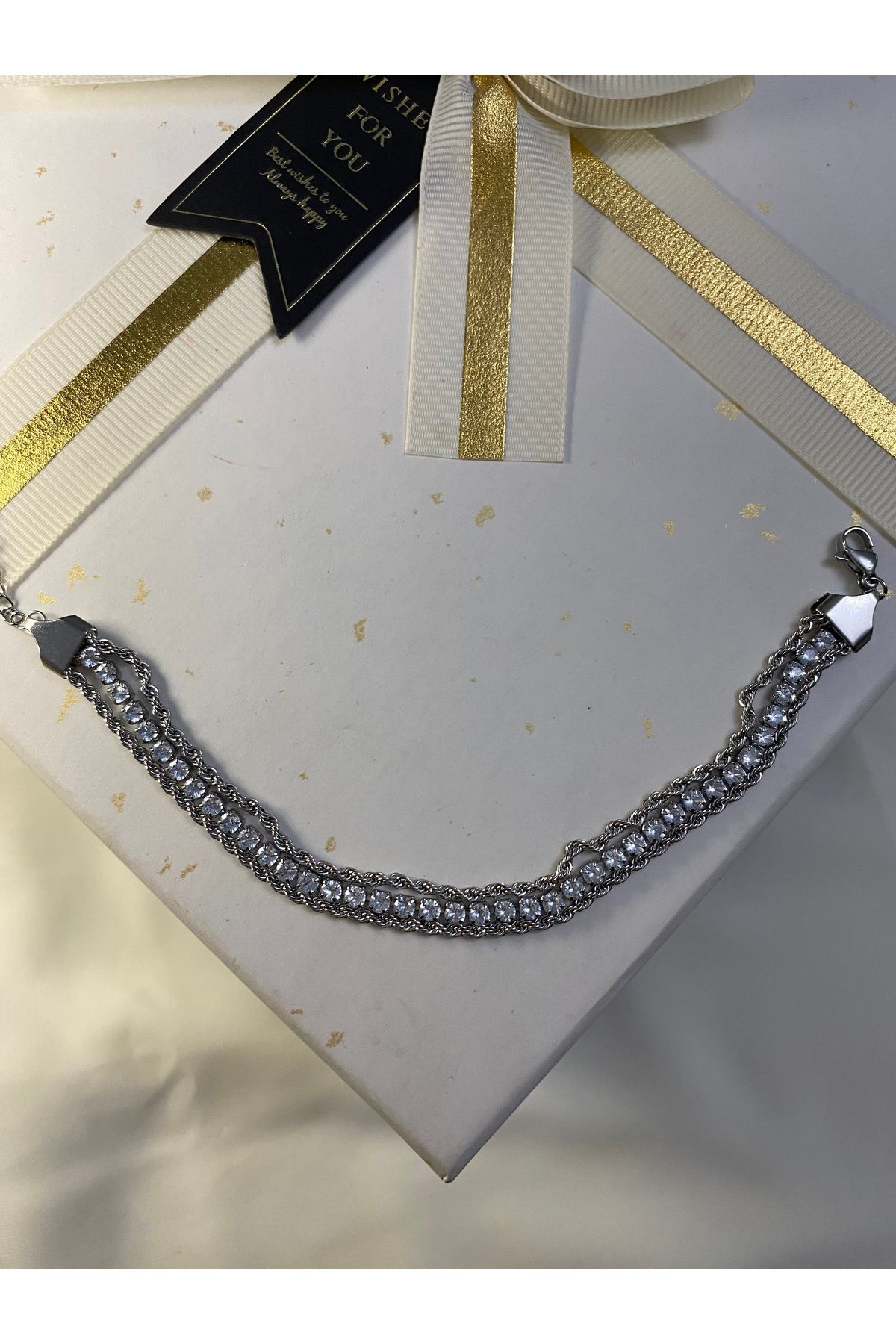 asem jewelry ÜÇLÜ KOMBİN ZİRKON TAŞLI ÇELİK BİLEKLİK