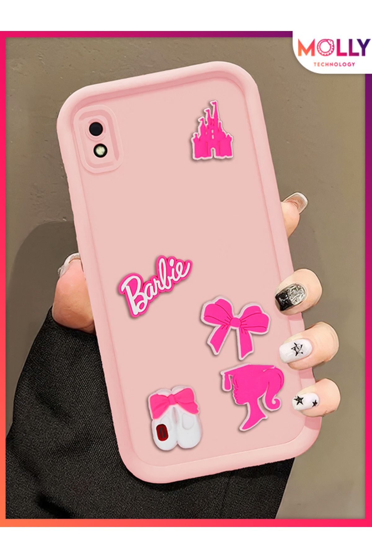 Molly Samsung Galaxy A10 İçin Kum Pembesi Kenarları Kalın 3d Kabartmalı Cute Girl Silikon Kılıf