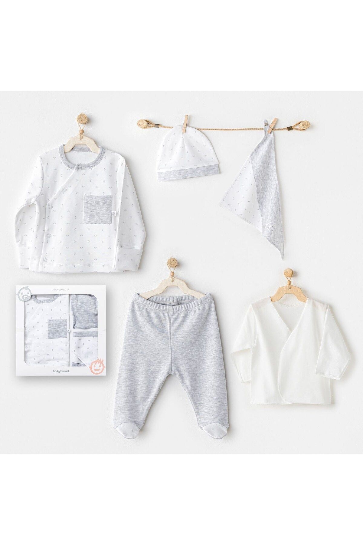 jupiter global bazaar Andywawa AC24720 Newborn Wawa Boys 5'Li Hastane Çıkış Seti White