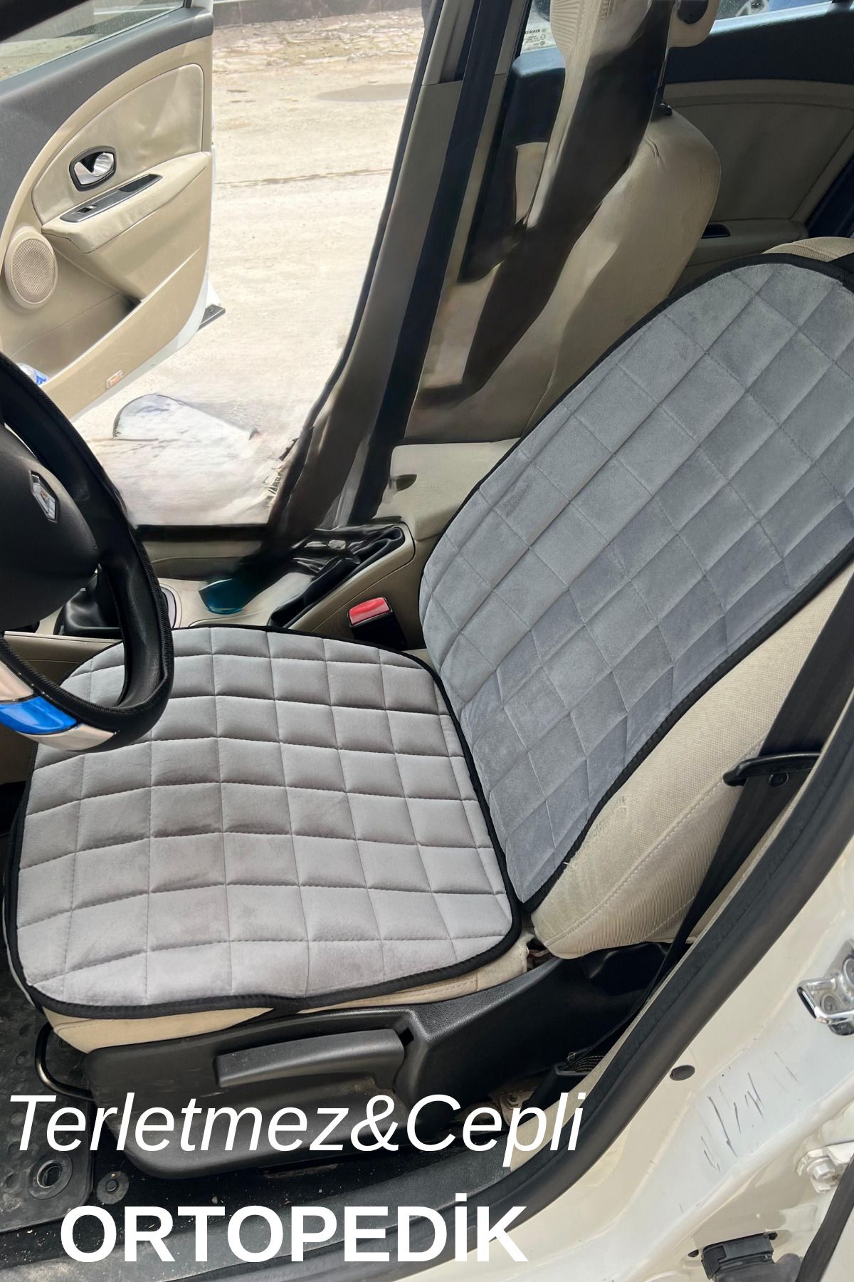 OTOMOTİF Premium Cepli Koltuk Minderi Şoför Koltuğu Seti-GRİ
