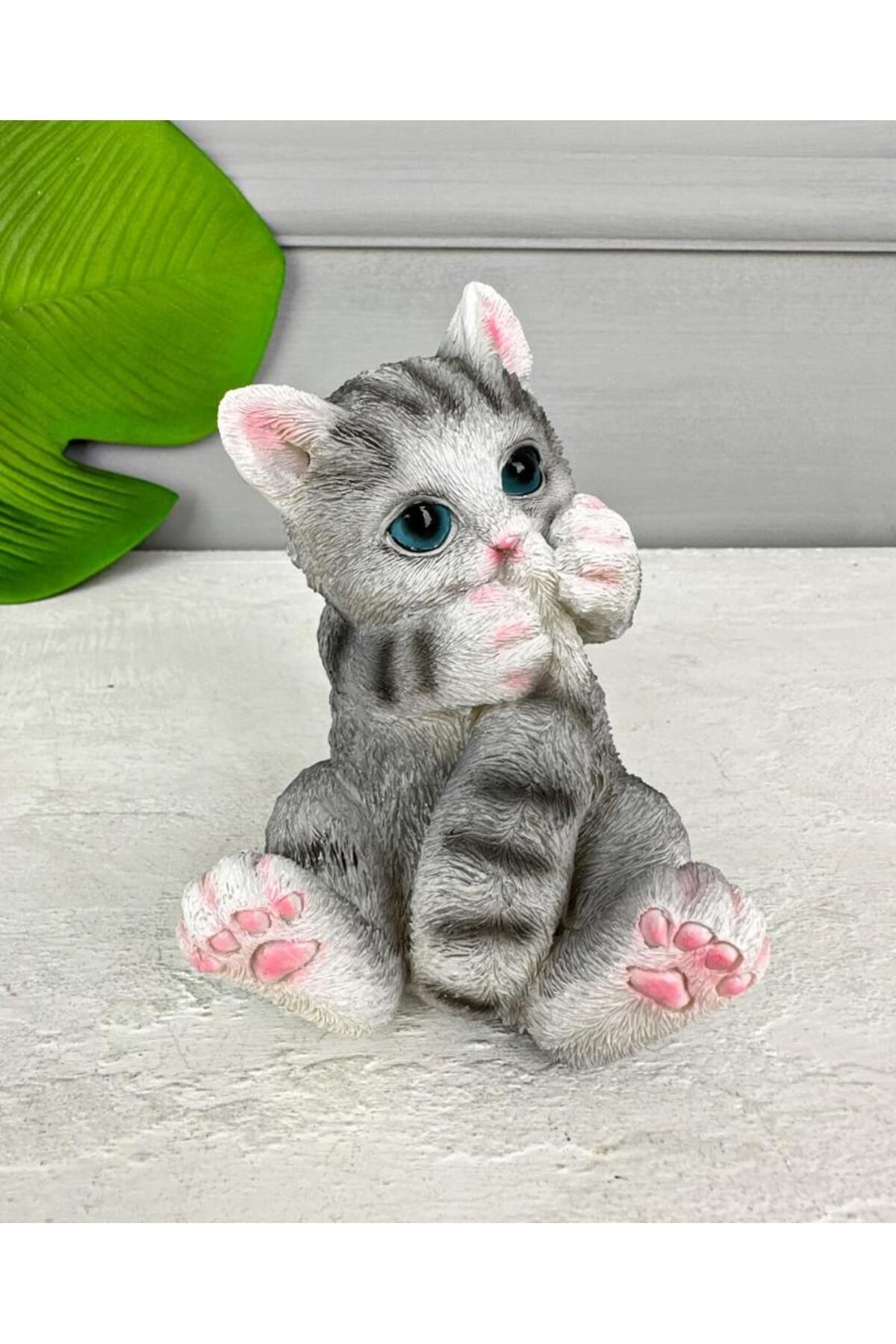SerenityHaven SERAMİK KEDİ BİBLO GRİ