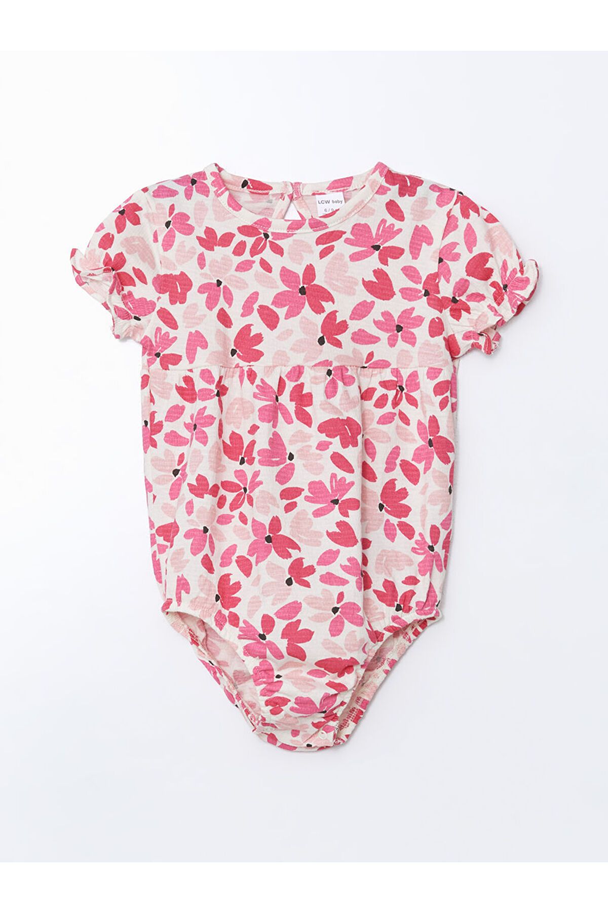 LC Waikiki LCW baby Ekru Bisiklet Yaka Çiçekli Kız Bebek Çıtçıtlı Bodysuit