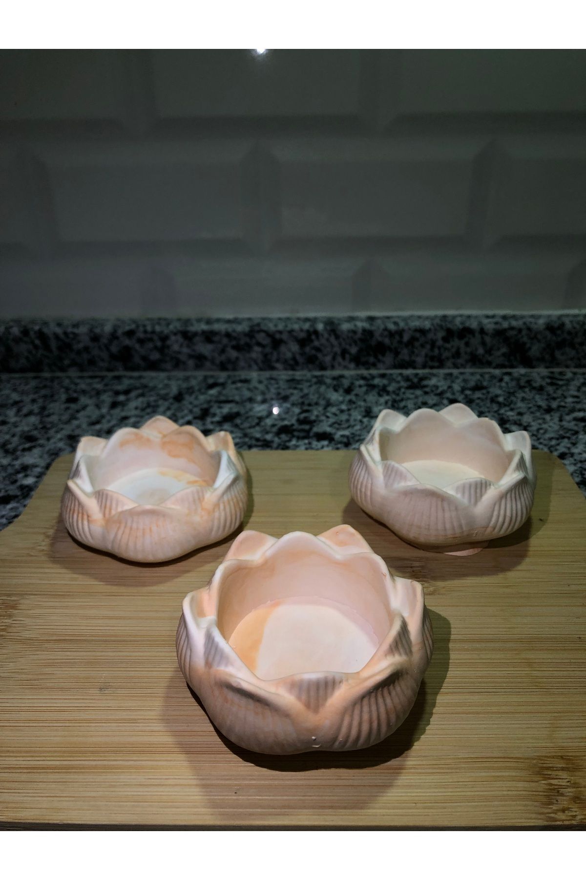 asrınbey Lotus Şeklinde Dekoratif Taş Mumluk (3'lü Set), Salon Aksesuarı