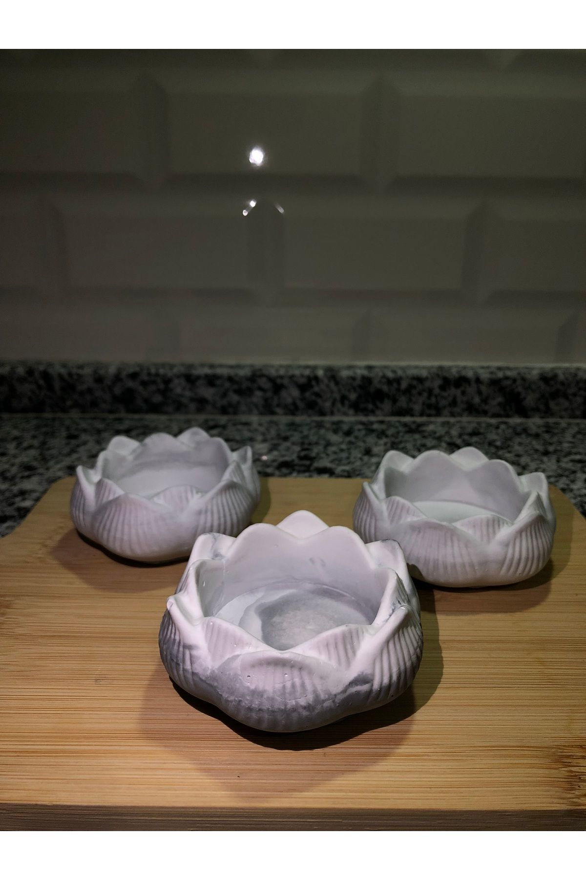 asrınbey Lotus Şeklinde Dekoratif Taş Mumluk (3'lü Set), Salon Aksesuarı