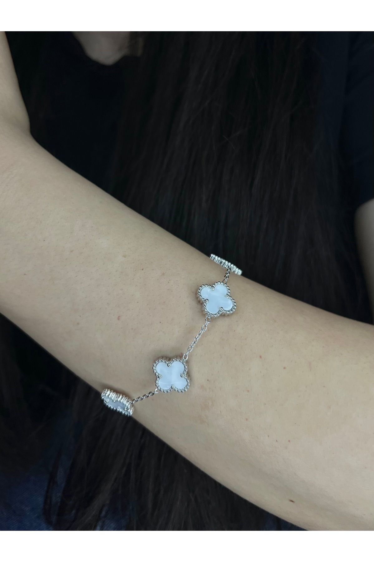 HNG JEWELRY Çelik Beyaz Yonca Van Cleef Model Bileklik