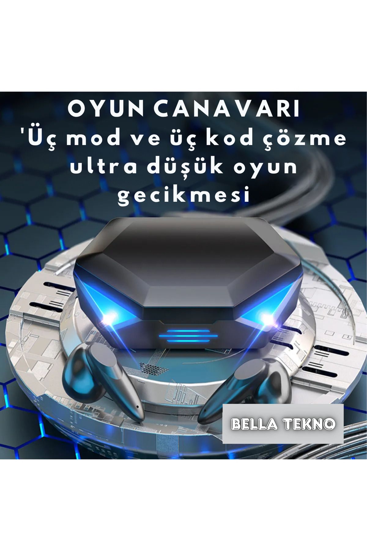 BellaThec Kablosuz Bluetooth 5.2 Işıklı Düşük Gecikme Çift Mikrofonlu Kulakiçi Oyuncu Kulaklığı