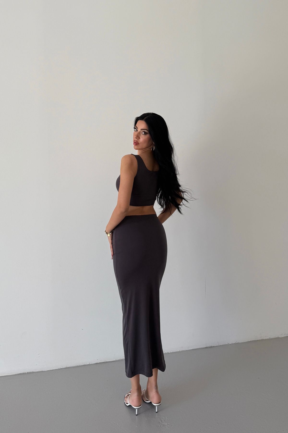 FEWTİNT-Skirt Suit - Front Tie Detail, Lined, Midi Length Skirt. Thick Straps, Crop Bluz. 2
