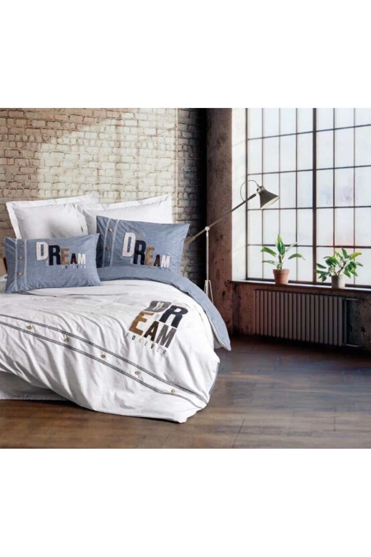 merland benvecocuk Mood Nakışlı Ranforce Çift Kişilik Nevresim Takımı Forever Gri 8680108071144