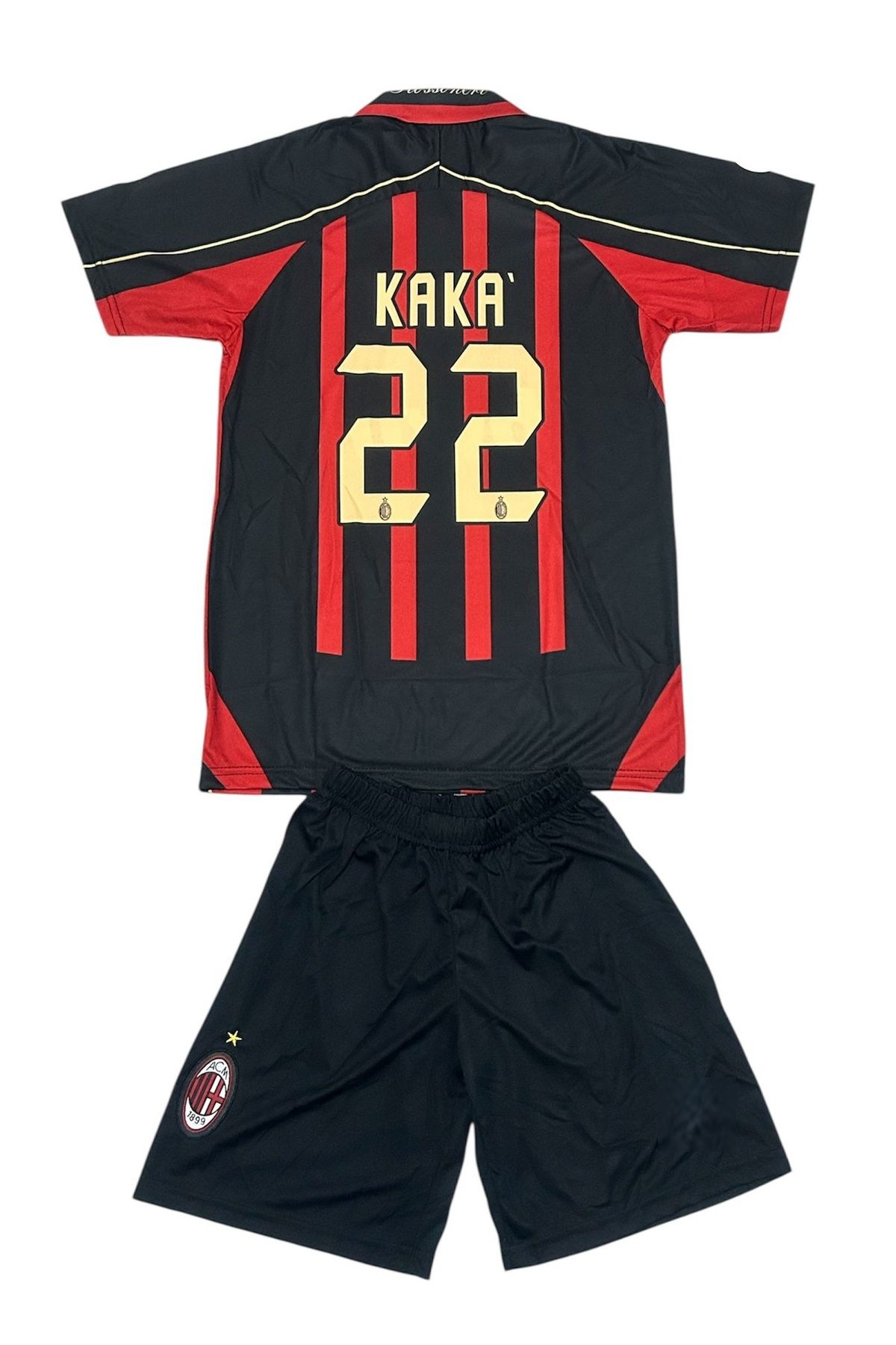 TETYS YAKALI M.LAN K.A.KA 22 RETRO KIRMIZI ÇOCUK 22 - KAKA FUTBOL FORMA 2'Lİ SET. FORMA EFSANE TAKIM
