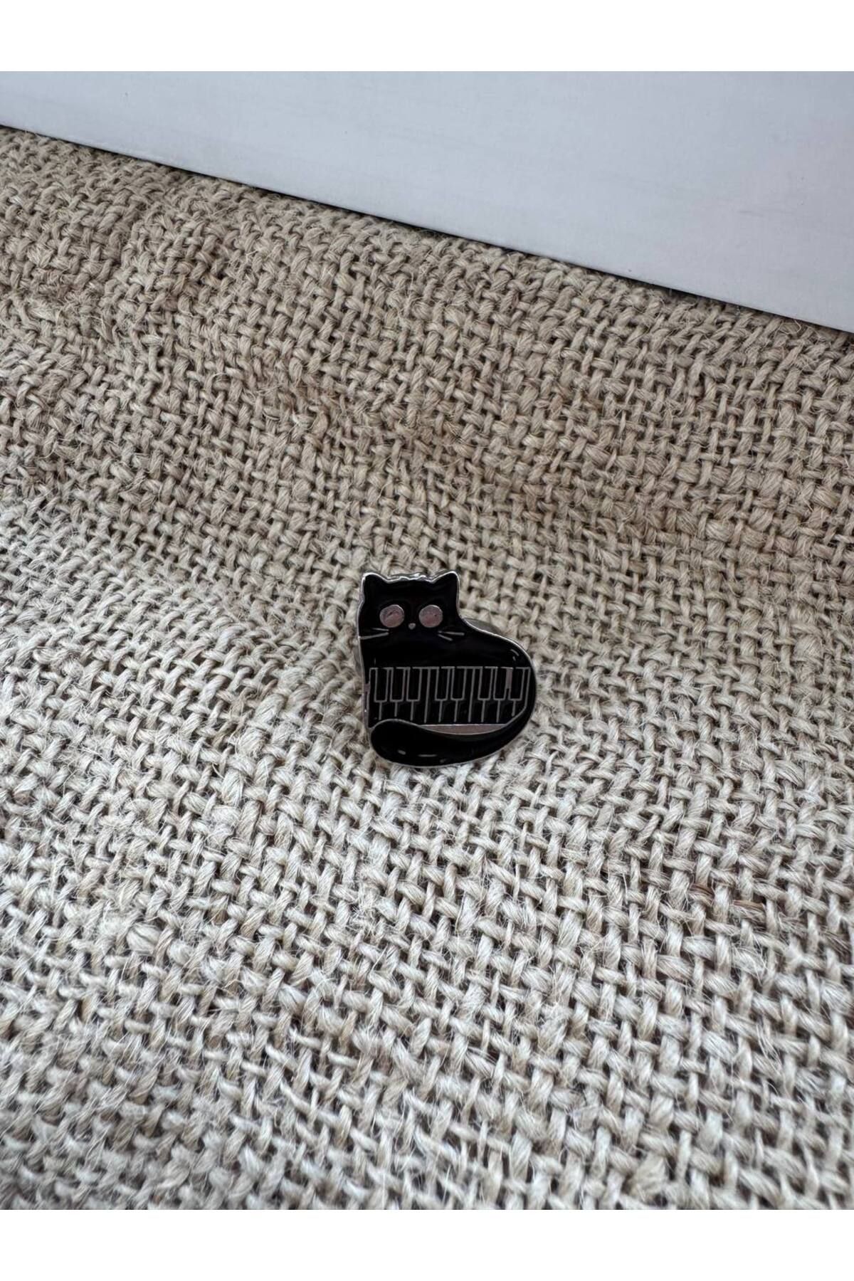 Herşey Nota Kedi Figürlü Siyah Piyano Yüzük | Ayarlanabilir Zamak Kaplama Kadın Takı