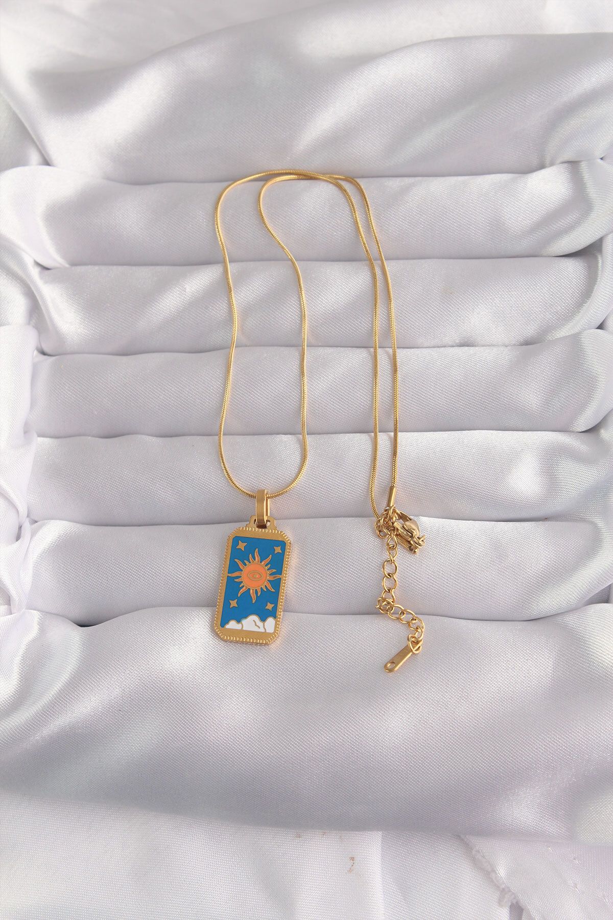 Skygo-Gold Colored 316L Blue Enamel Sun Model Tarot Necklace - Tj-Bko9026 2