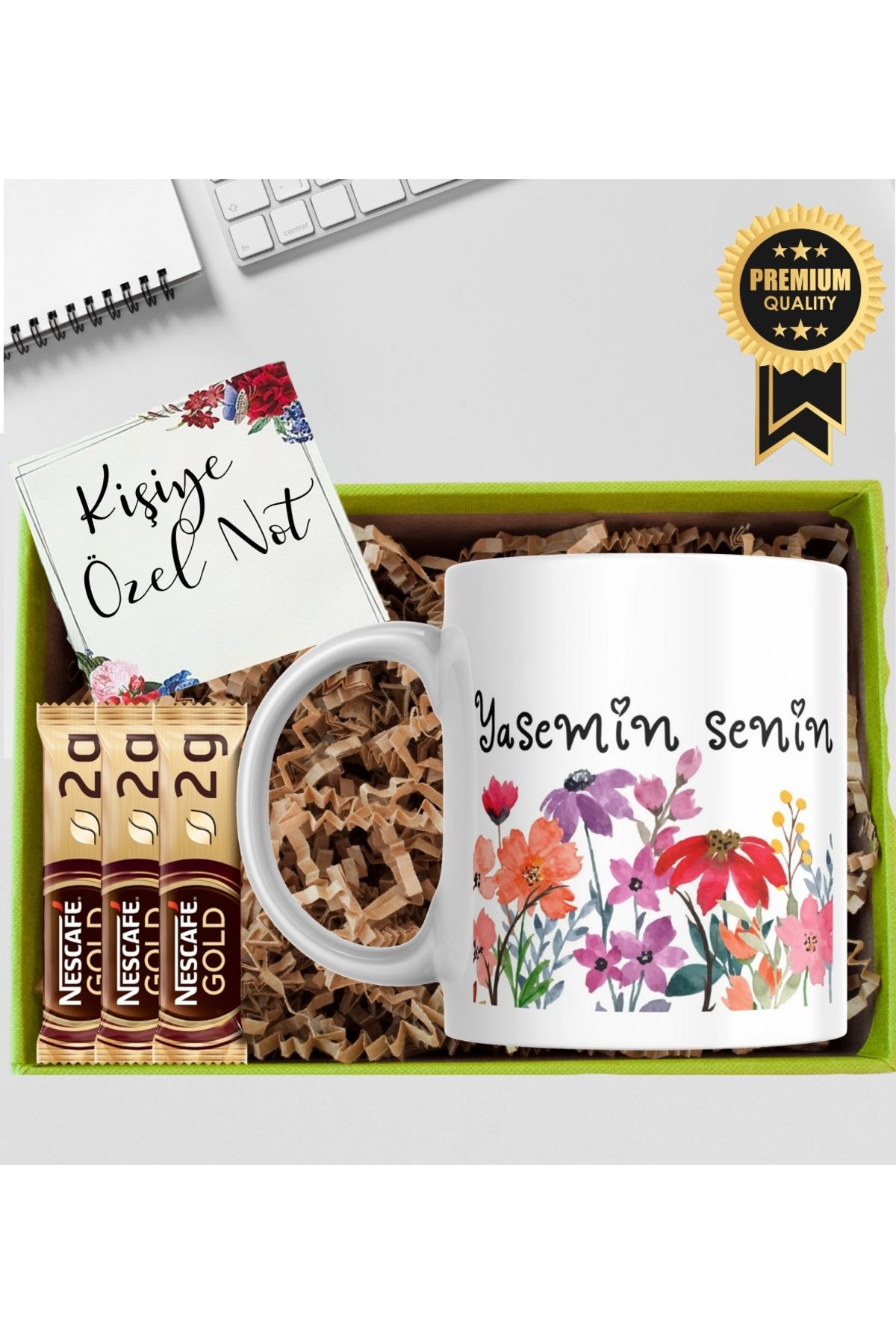 DEARMUG Kupa Bardak Çiçekli Kişiye Özel İsimli Beyaz Kupa Bardak Kahve Hediye Seti