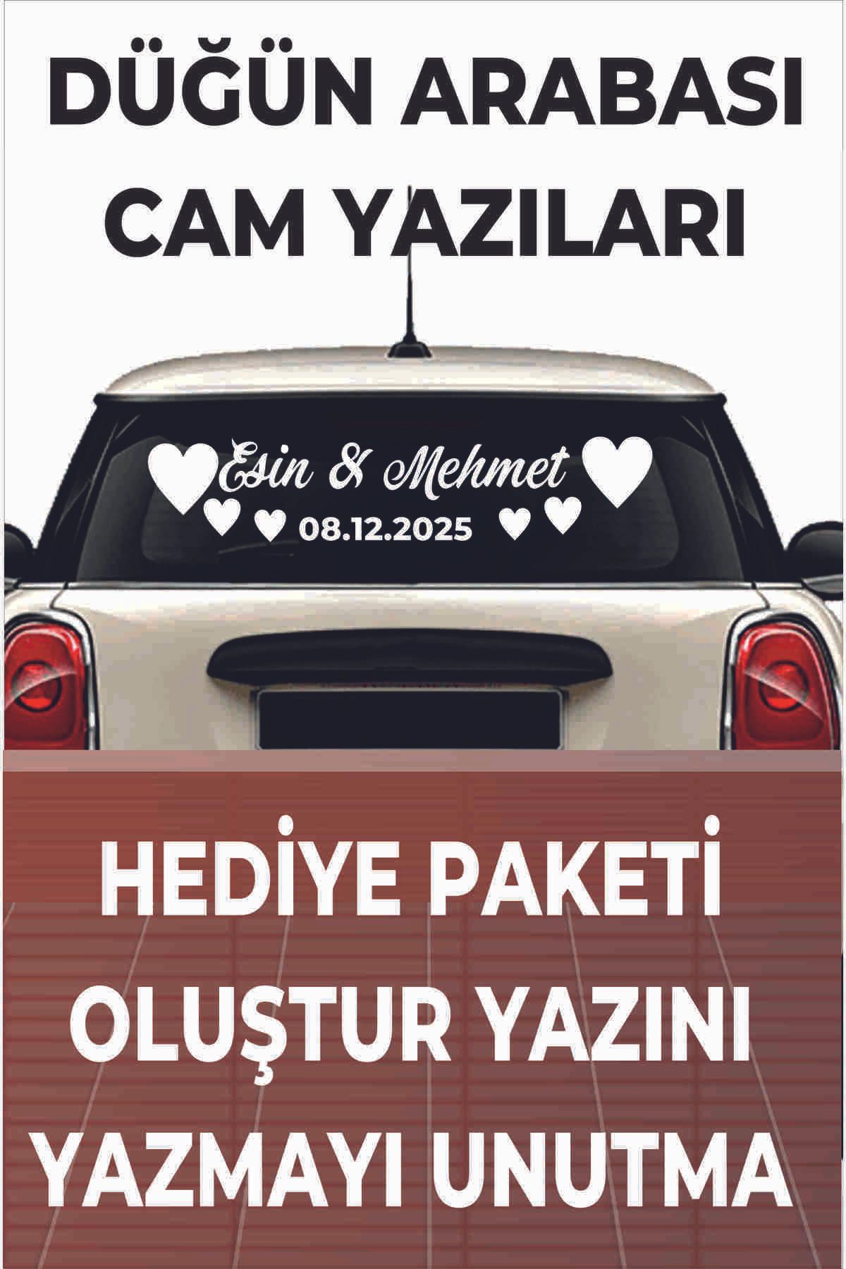 Göktuğ Hediyelik Gelin Arabası Sticker Süs Dekoratif Isim Ve Tarih Yazılı Özel Etiket Folyo
