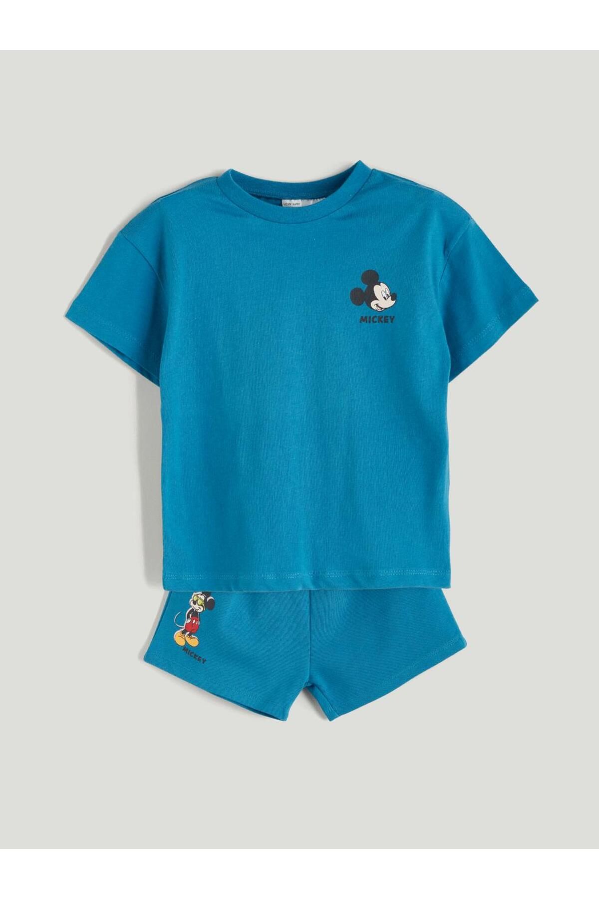 LC Waikiki Mickey Mouse Baskılı Erkek Bebek Tişört ve Şort 2'li