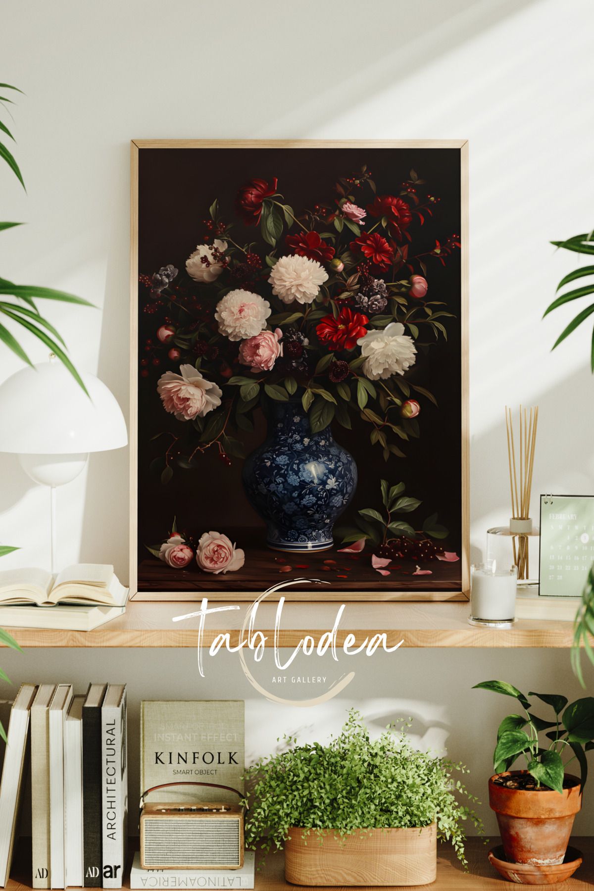 tablodea Vintage Çiçekli Çerçeveli Poster Tablo, Minimalist Saksı Çiçeği Dekoratif Çiçekli Duvar Tablosu