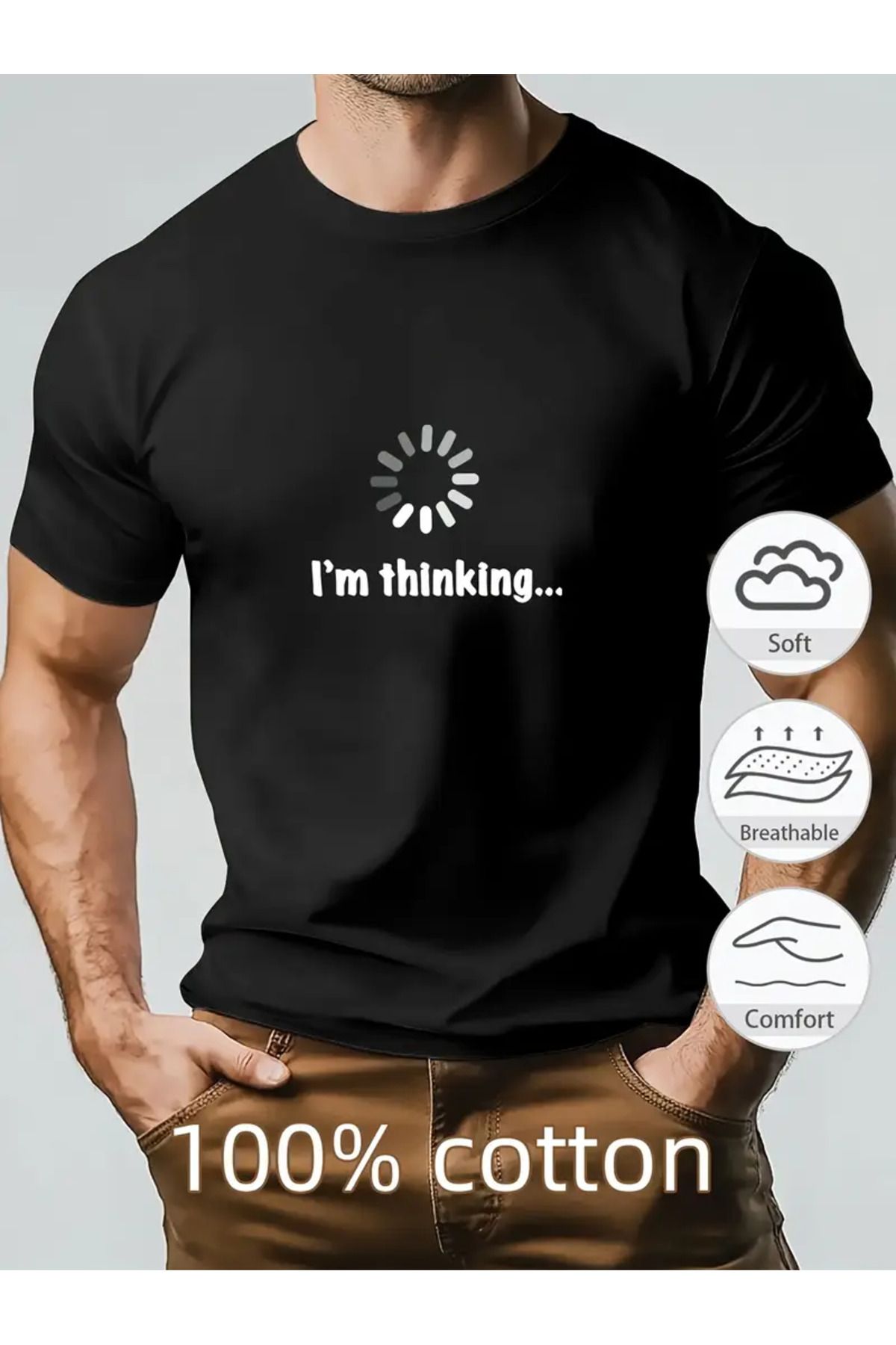 AEMİ Unisex I'm Thinking Baskılı Oversize Bisiklet Yaka T-shirt