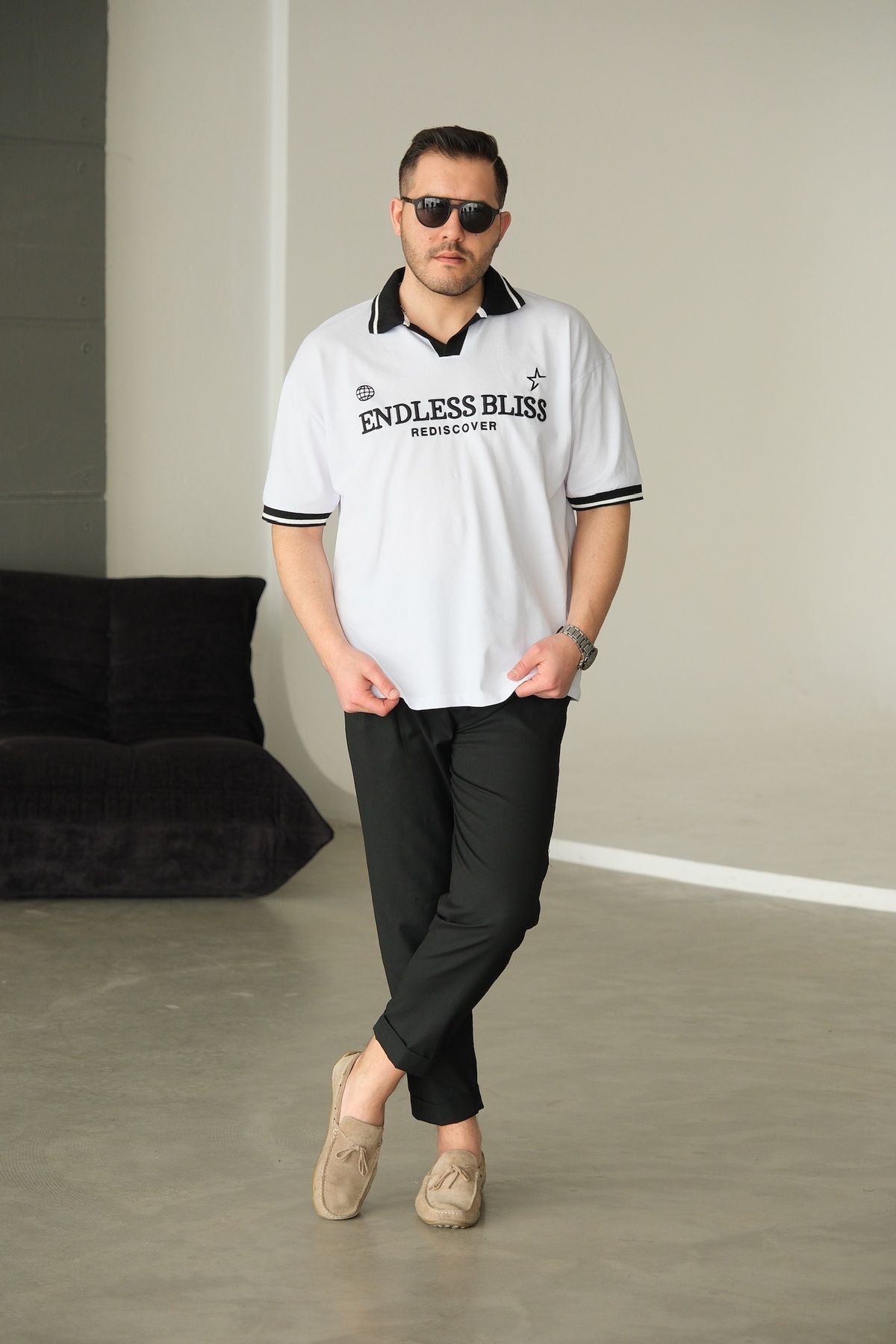 RAMFASHİON Endless Beyaz Polo Yaka T-Shirt
