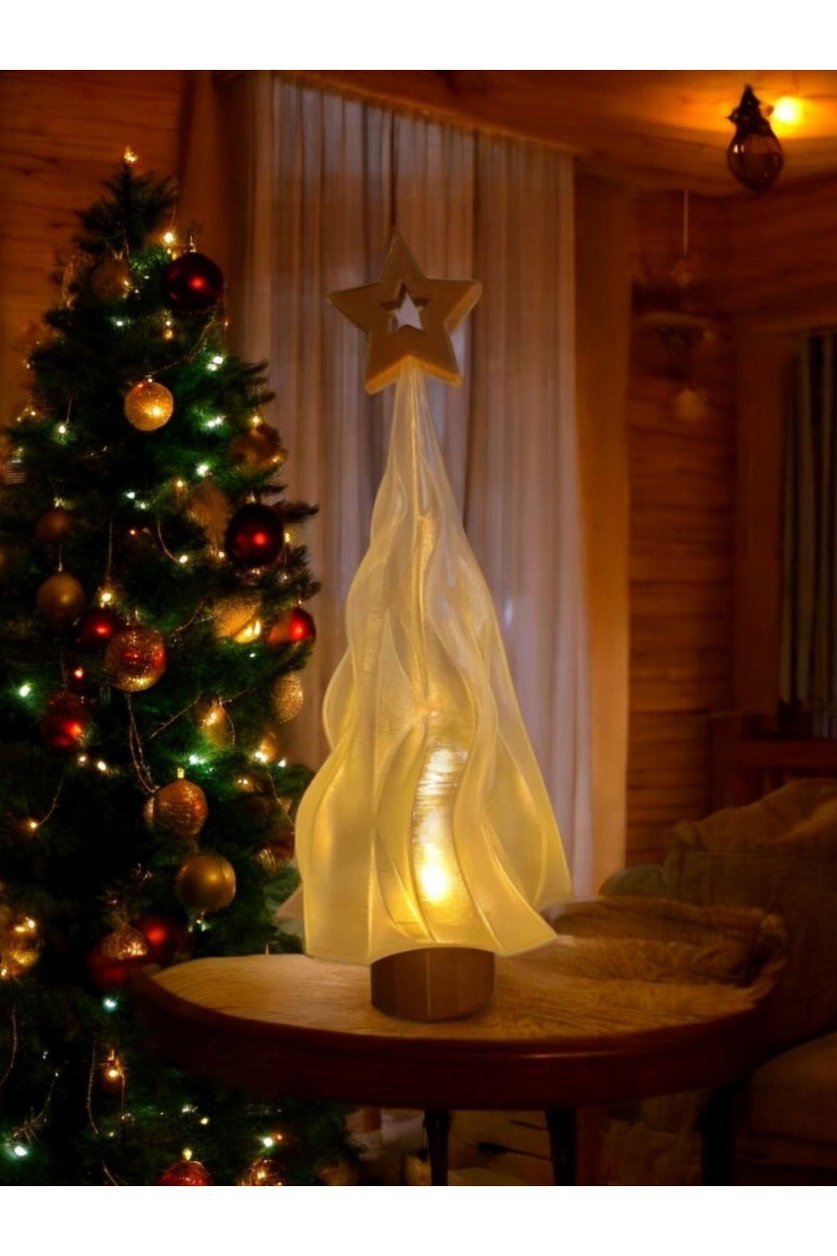 SerenityHaven Alev Efektli Titreyen Led Mum Işıklı Yılbaşı Noel Çam Ağacı Dekoratif Biblo 25 cm