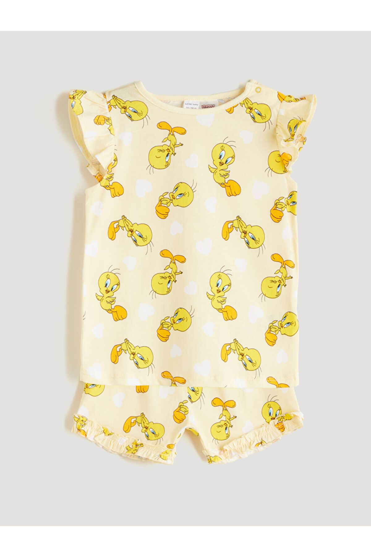 LC Waikiki LCW baby Sari Tweety Baskılı Kız Bebek Bluz ve Şort 2'li