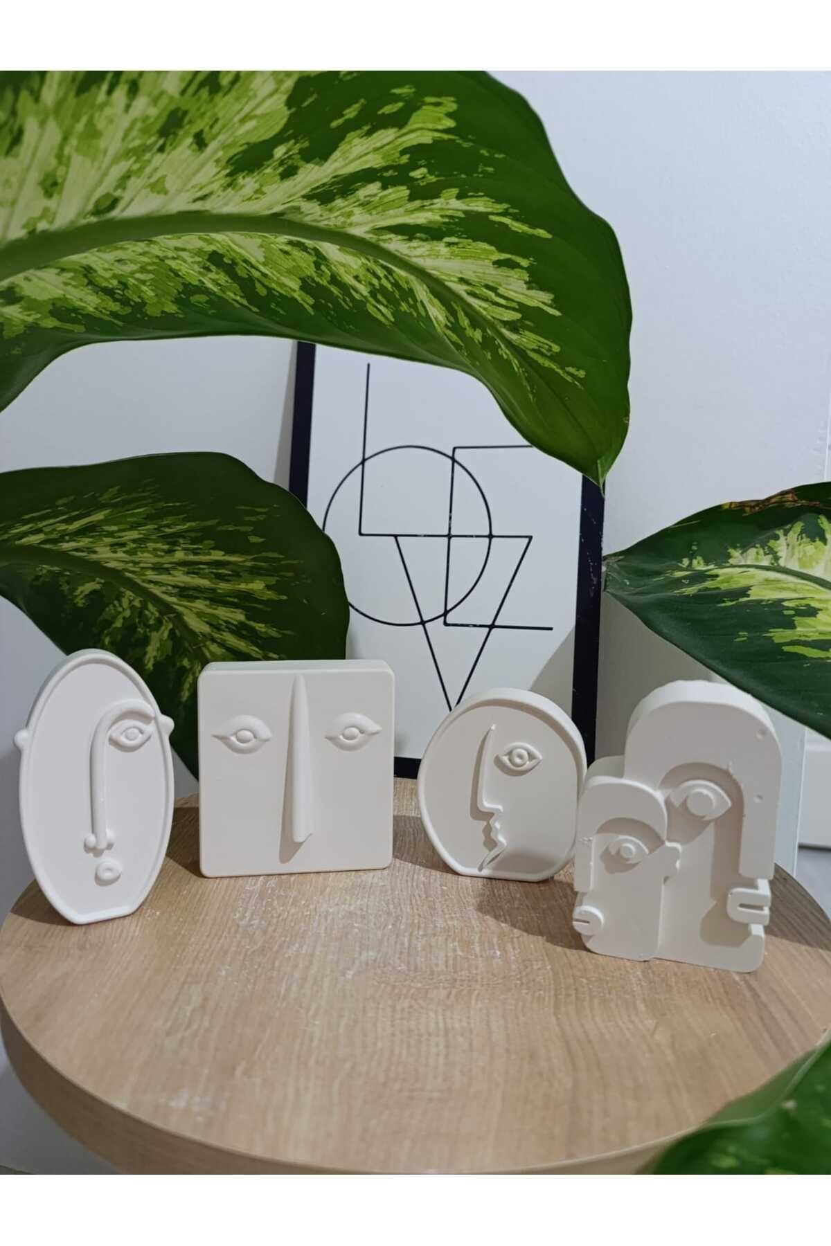 SerenityHaven dekoratif dörtlü minimalist yüzler alçı seti