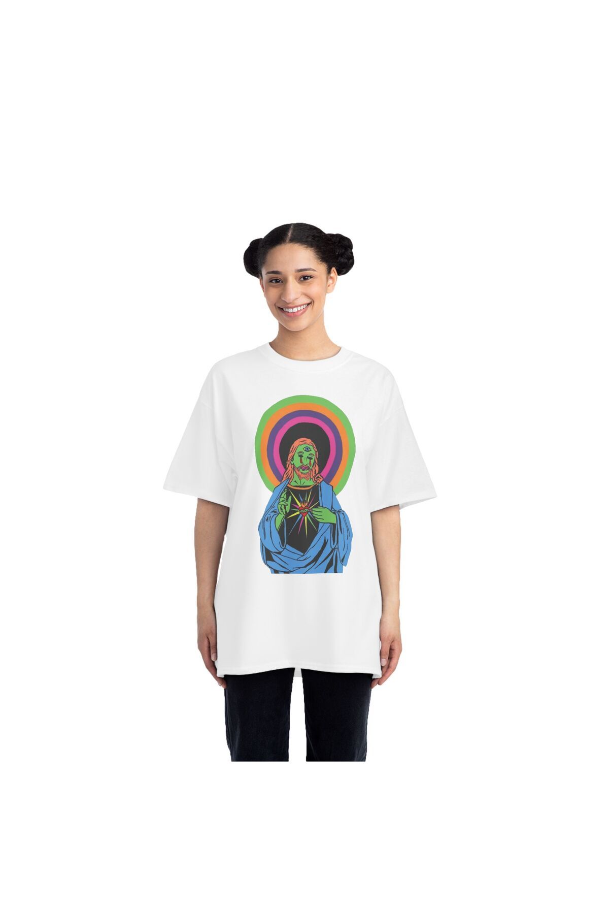 AİON VESTURE Unisex Oversize Grafik Baskılı Tişört – “Sacred Trip” Psychedelic Sanat Tasarımı – AİON VESTURE