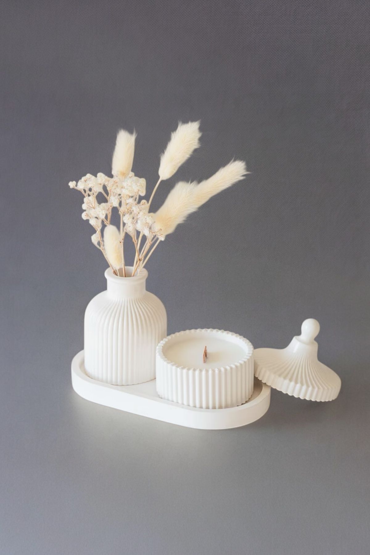 Celine Decor 4 Parça Dekoratif Obje Set & Kokulu Mum