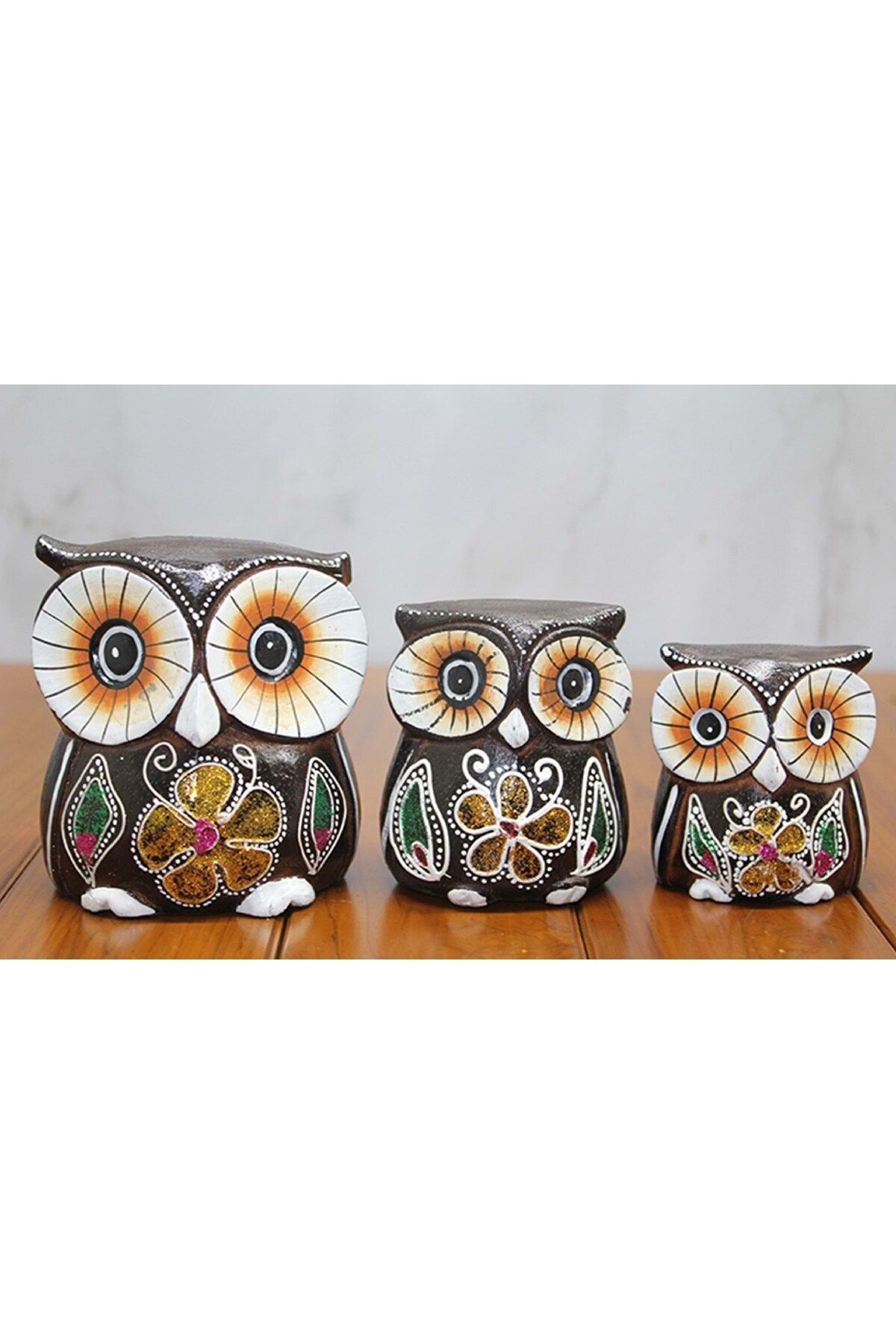 SerenityHaven Ahşap 3'Lü Baykuş Seti