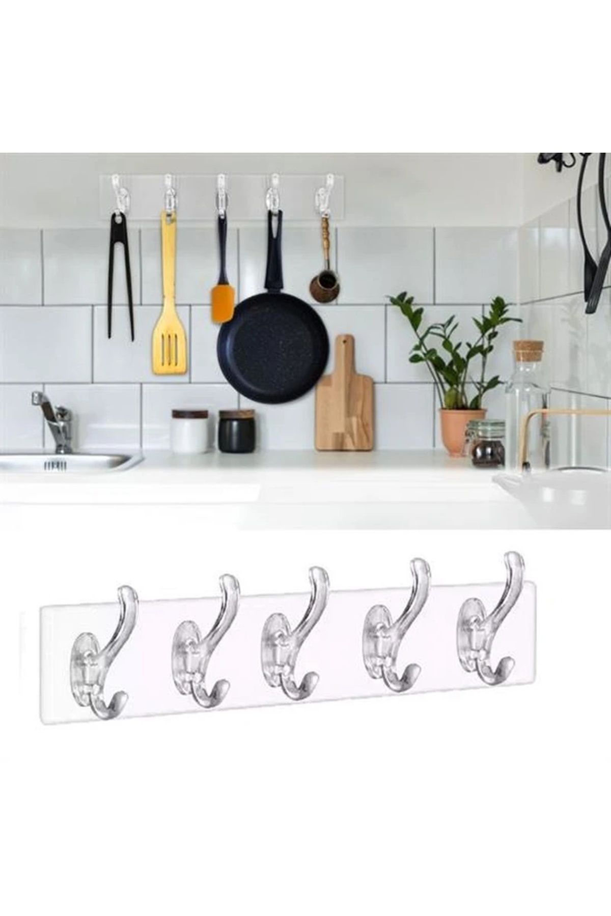 BIGBOYCL 5&Apos;Li Güçlü Yapışkanlı Şeffaf Duvar Askısı Banyo Mutfak Düzenleyici Pratik Askılık