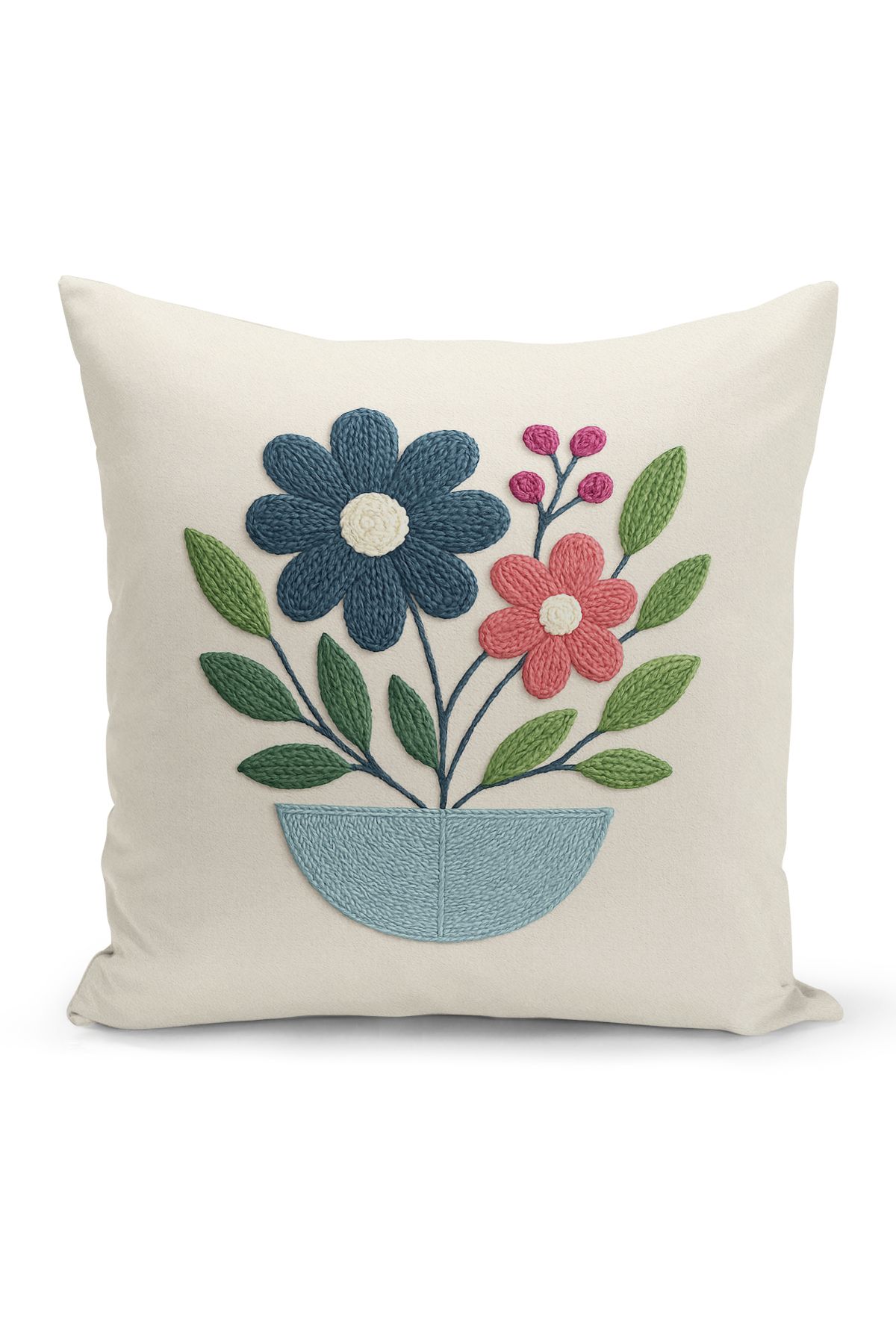 Bertille Home Çift Tarafı Dijital Baskılı Kırlent Kılıfı (Panç /Punch Nakış Desen Görünümlü)