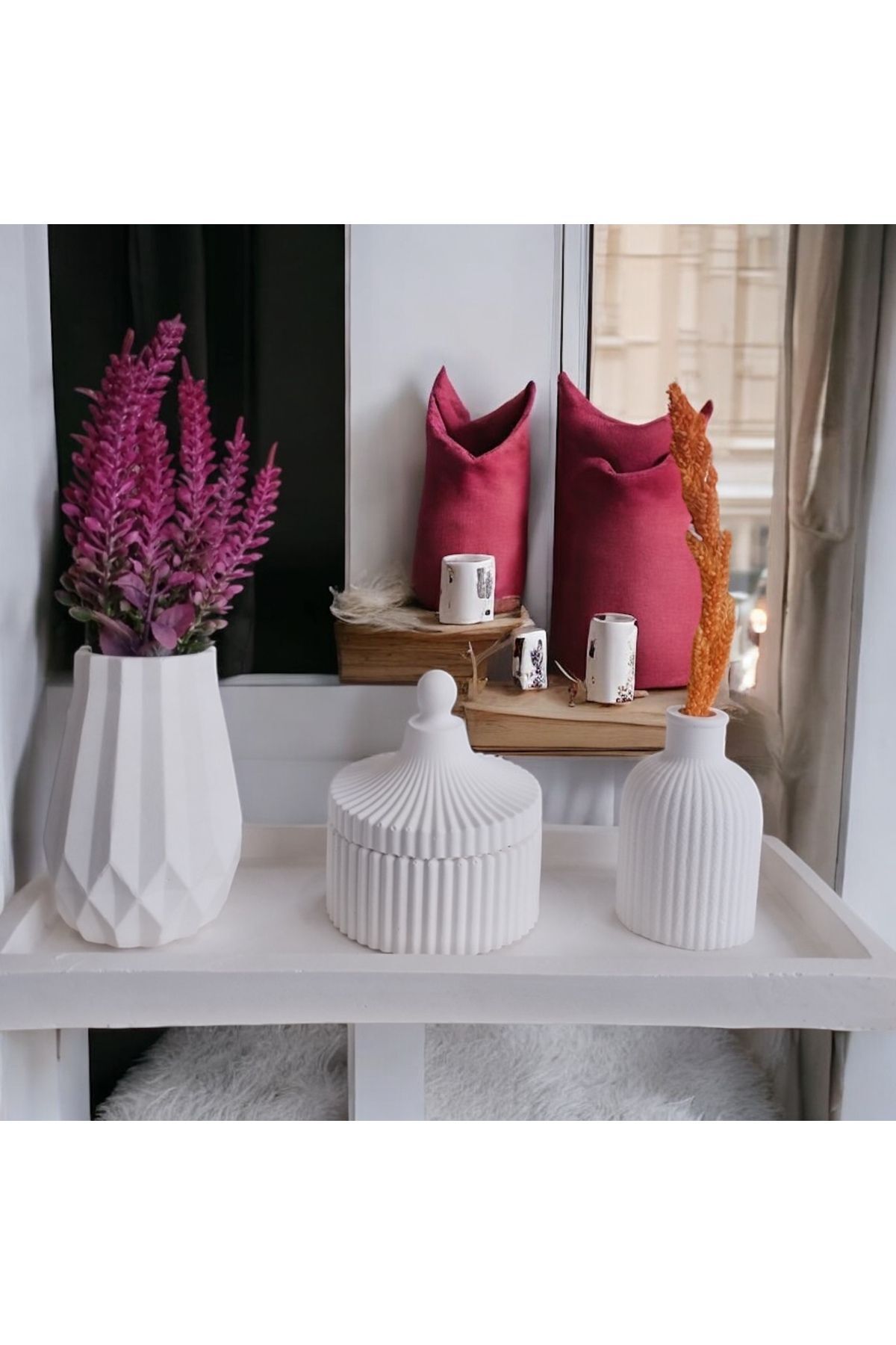 SerenityHaven 4`lü Dekoratif Vazo Mumluk Tabak Set