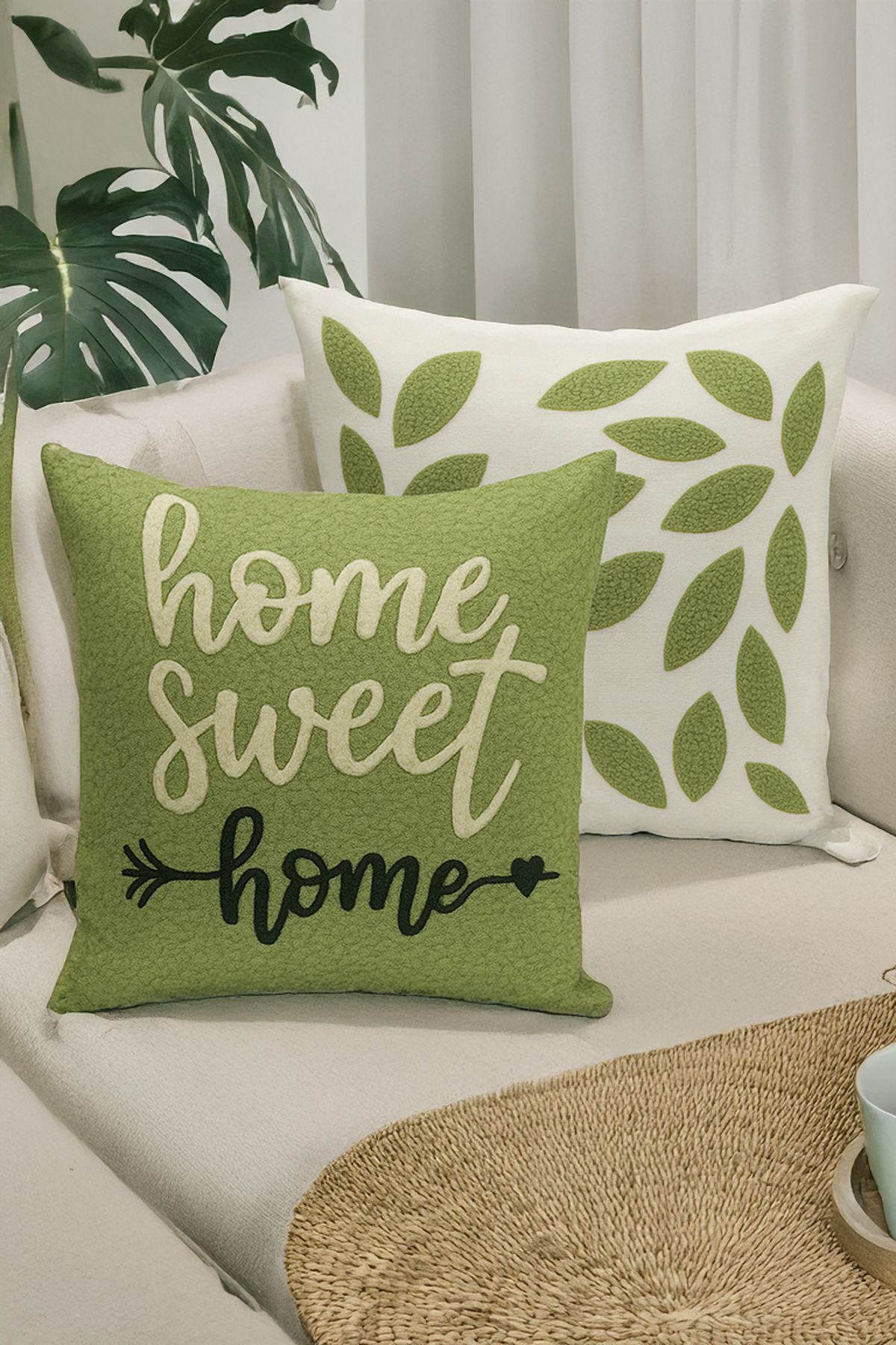 Bertille Home Çift Tarafı Dijital Baskılı 4'lü Kırlent Kılıfı Seti (Panç /Punch Nakış Desen Görünümlü)