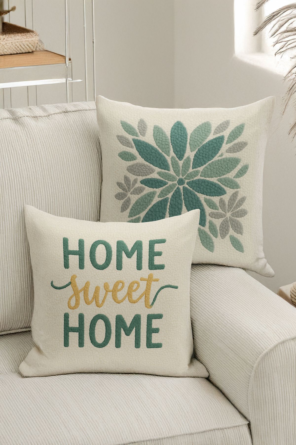 Bertille Home Çift Tarafı Dijital Baskılı 4'lü Kırlent Kılıfı Seti (Panç /Punch Nakış Desen Görünümlü)