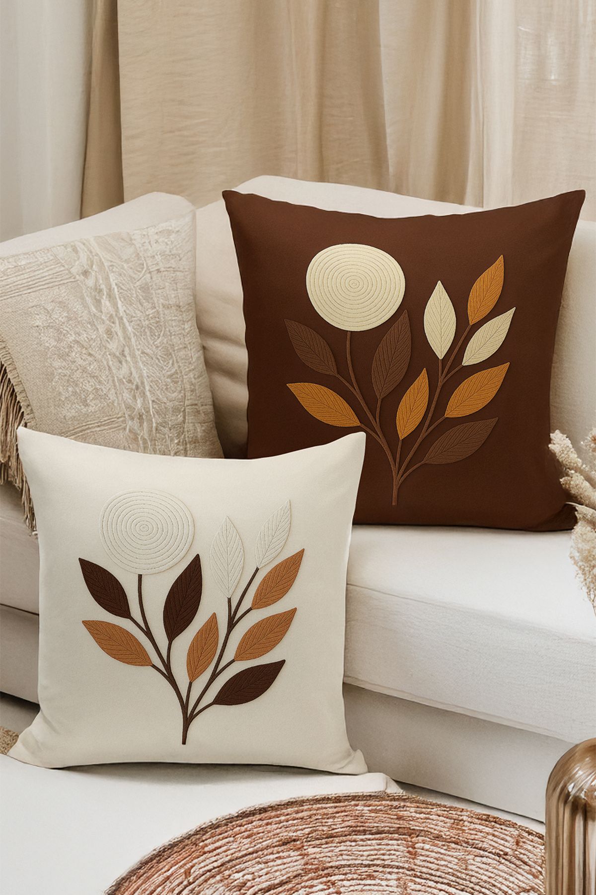 Bertille Home Çift Tarafı Dijital Baskılı 4'lü Kırlent Kılıfı Seti (Panç /Punch Nakış Desen Görünümlü)