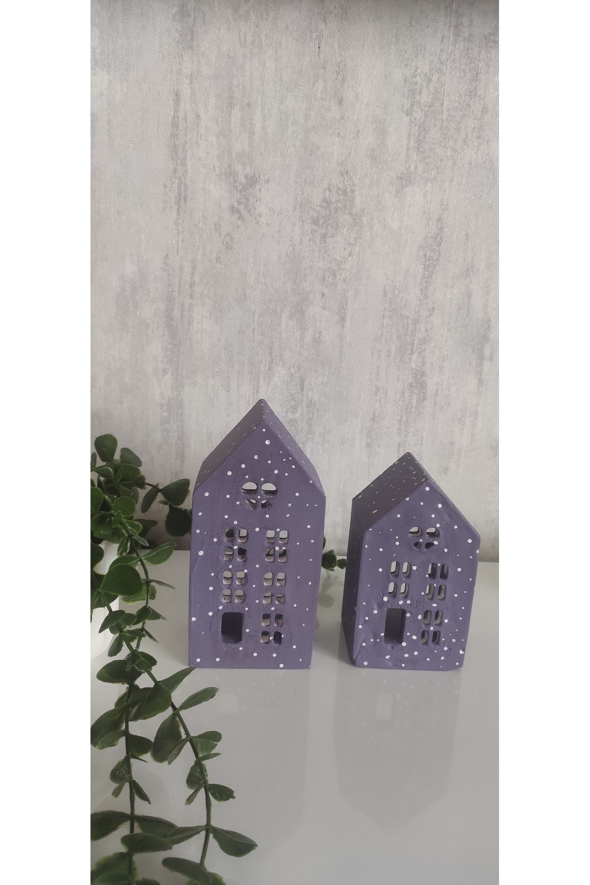 SerenityHaven Lila beyaz puantiyeli dekoratif ikili ev obje