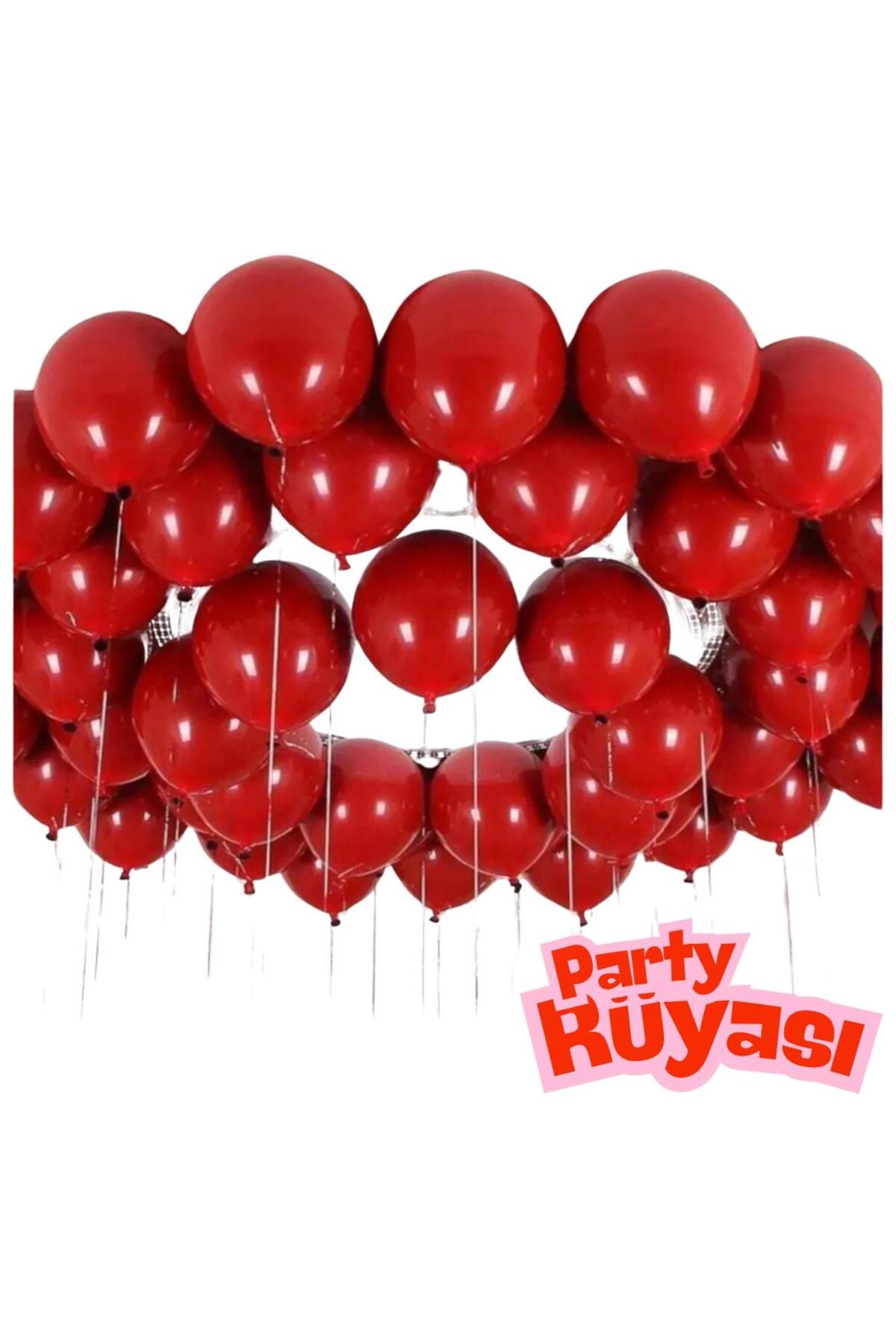 partyrüyası 25 Adet Kırmızı Balon - Balon İpi - 100'lü Balon Bandı Yapıştırıcı - Sevgili Kutlama Balon Seti