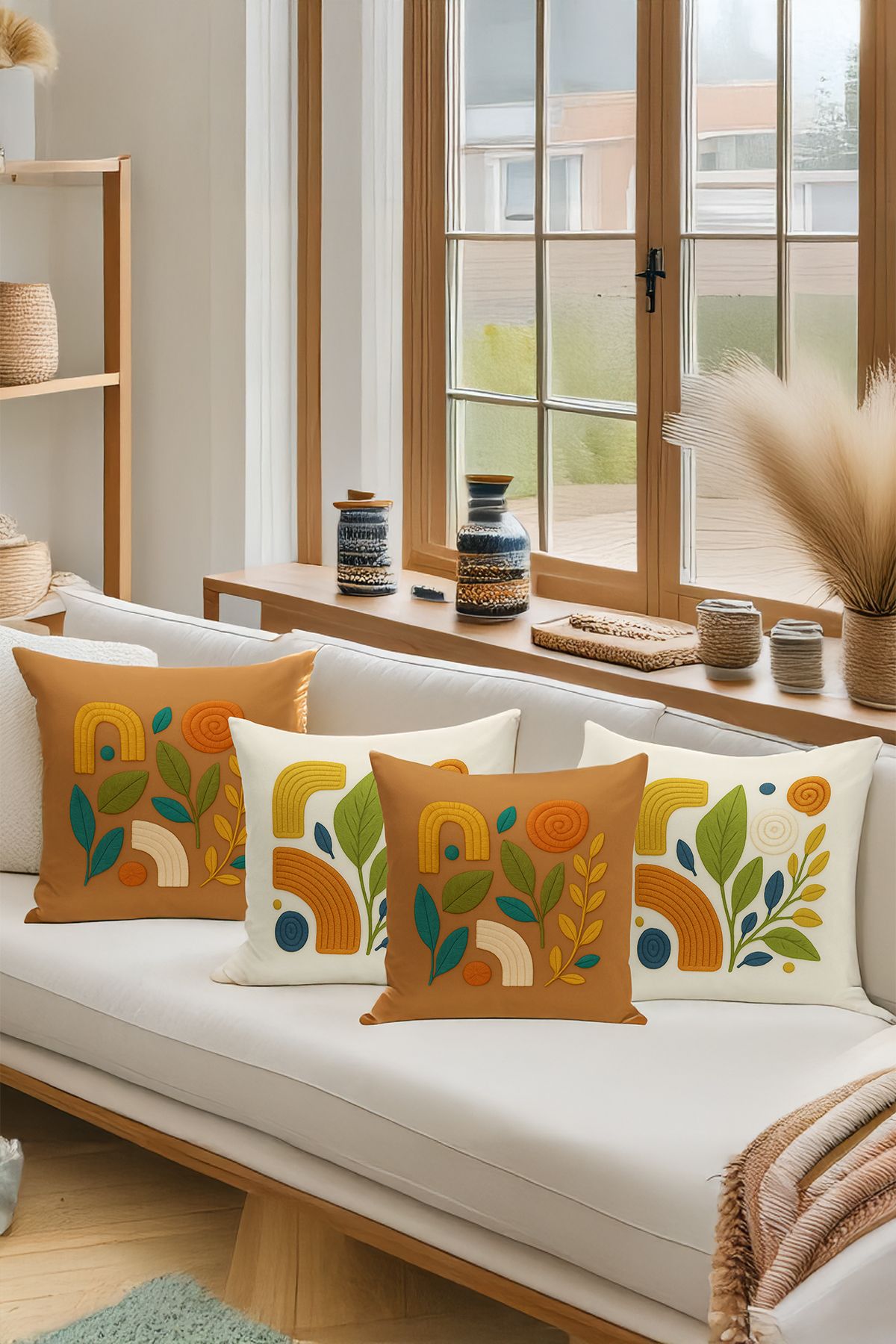 Bertille Home-Set de 3 huse de pernă cu imprimare digitală pe două părți (aspect de broderie cu model de puncție) 6