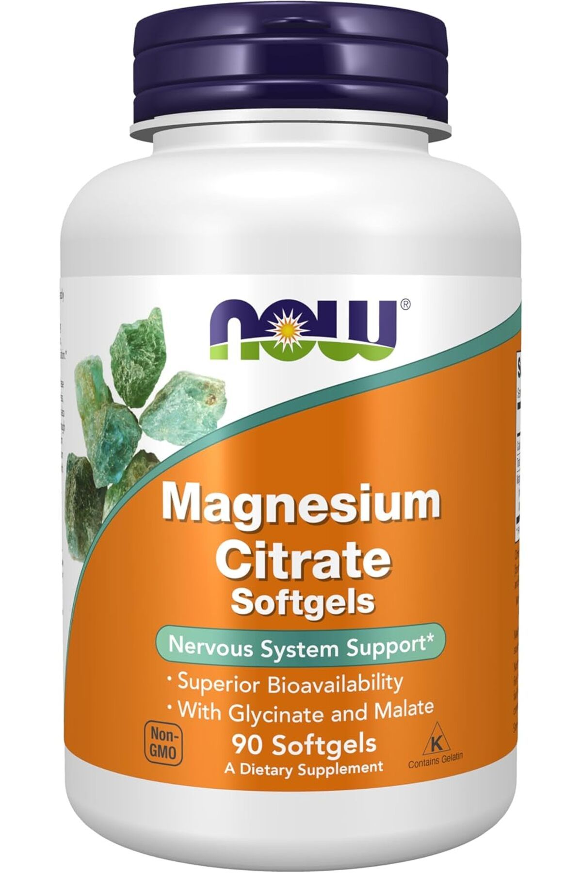 Now Magnesium Citrate, With Glycinate & Malate, Nervous System Support 90 Softgels