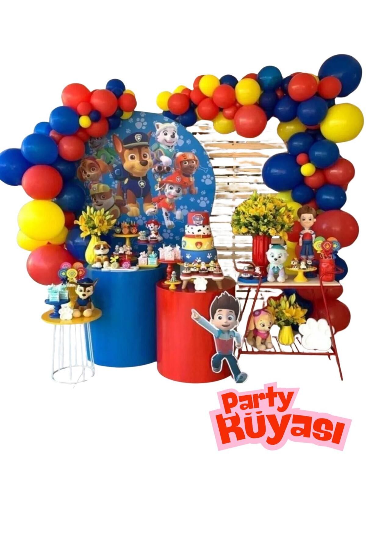 partyrüyası Paw Patrol 45 Adet Kırmızı Lacivert Sarı Balon Zinciri Seti Doğum Günü Balon Konsept Süsleme Seti