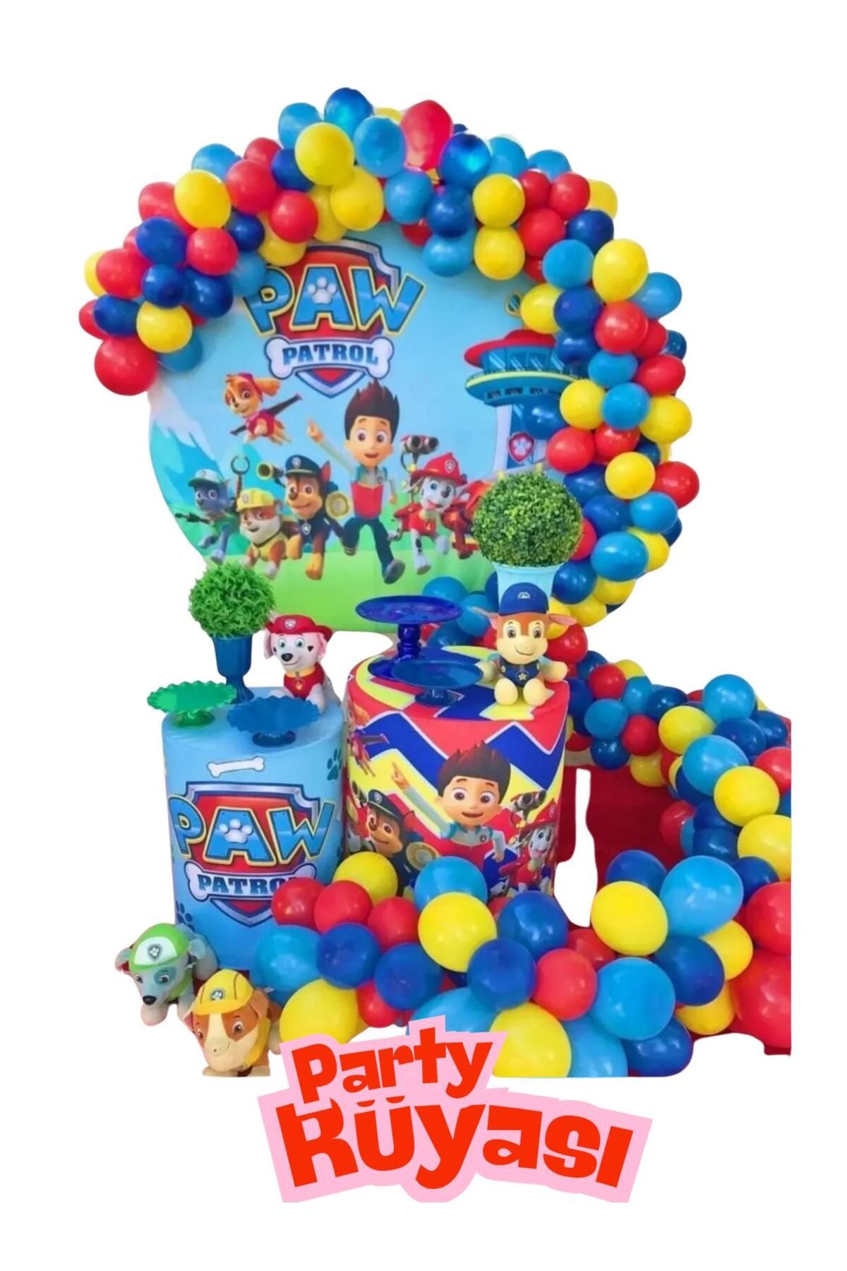 partyrüyası Paw Patrol 60 Adet Mavi Kırmızı Sarı Lacivert Balon Zinciri Seti Doğum Günü Süsleme Konsepti