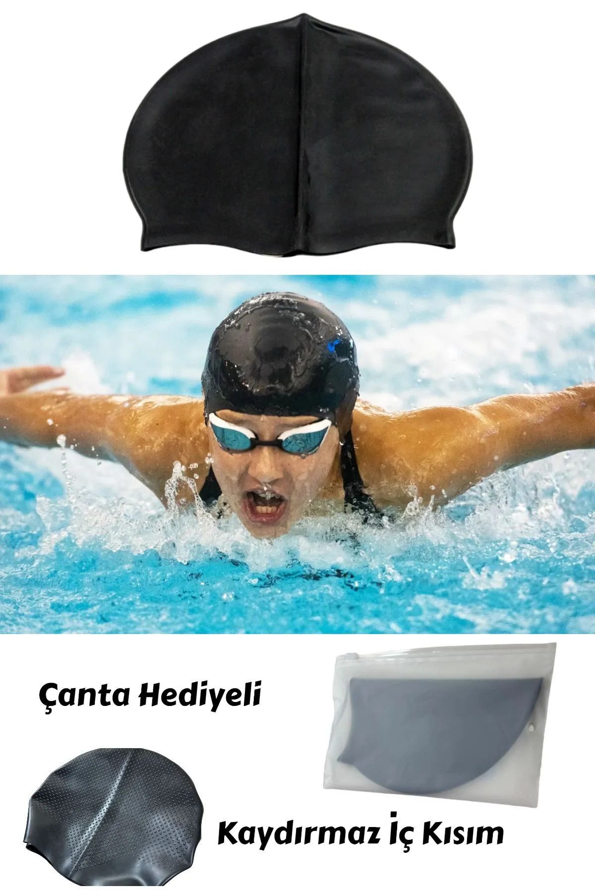 MAİN SHOP Silikon Bone Havuz ve Deniz Yüzme Su Geçirmez Bone Elastik Yumuşak Yüzücü Bonesi M-CAP