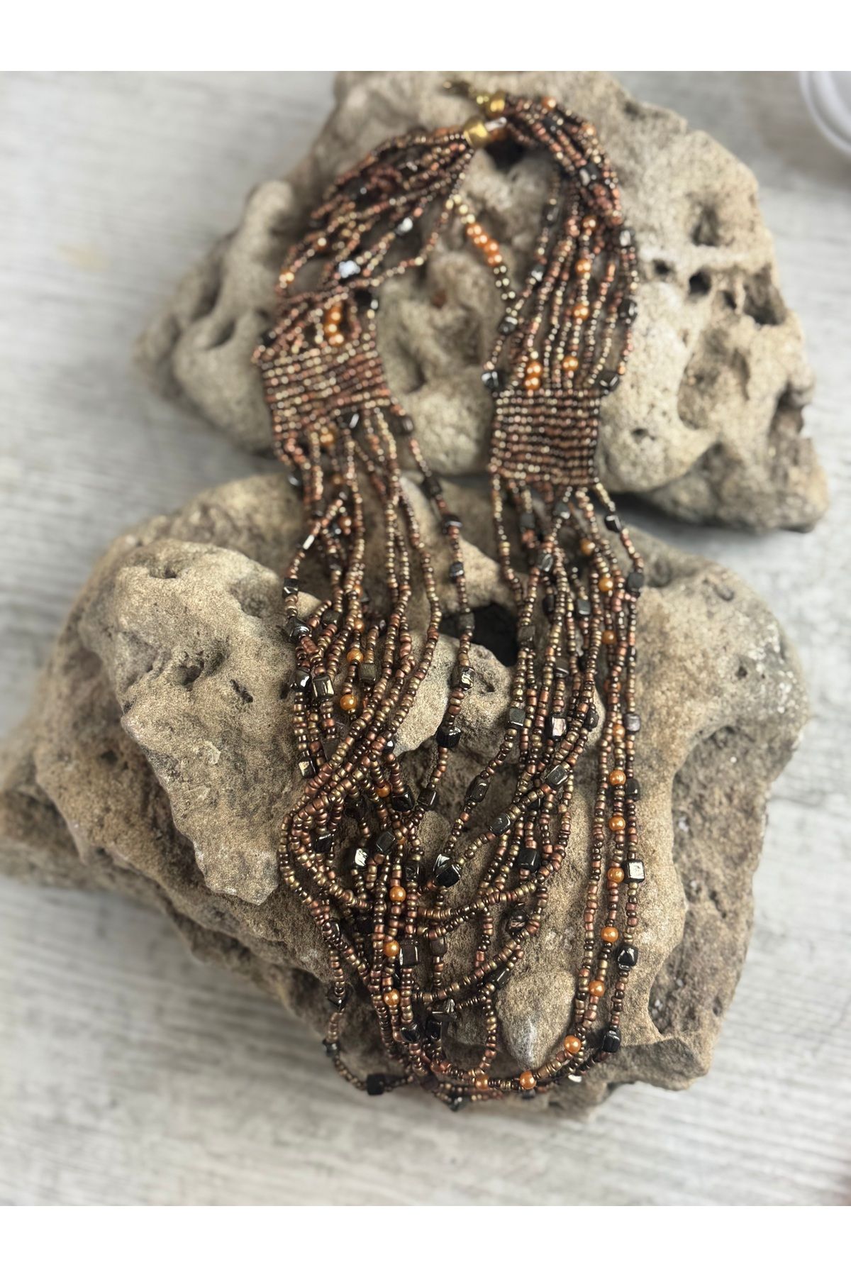 SEDEF TAKI Boncuklu bronz Vintage kolye