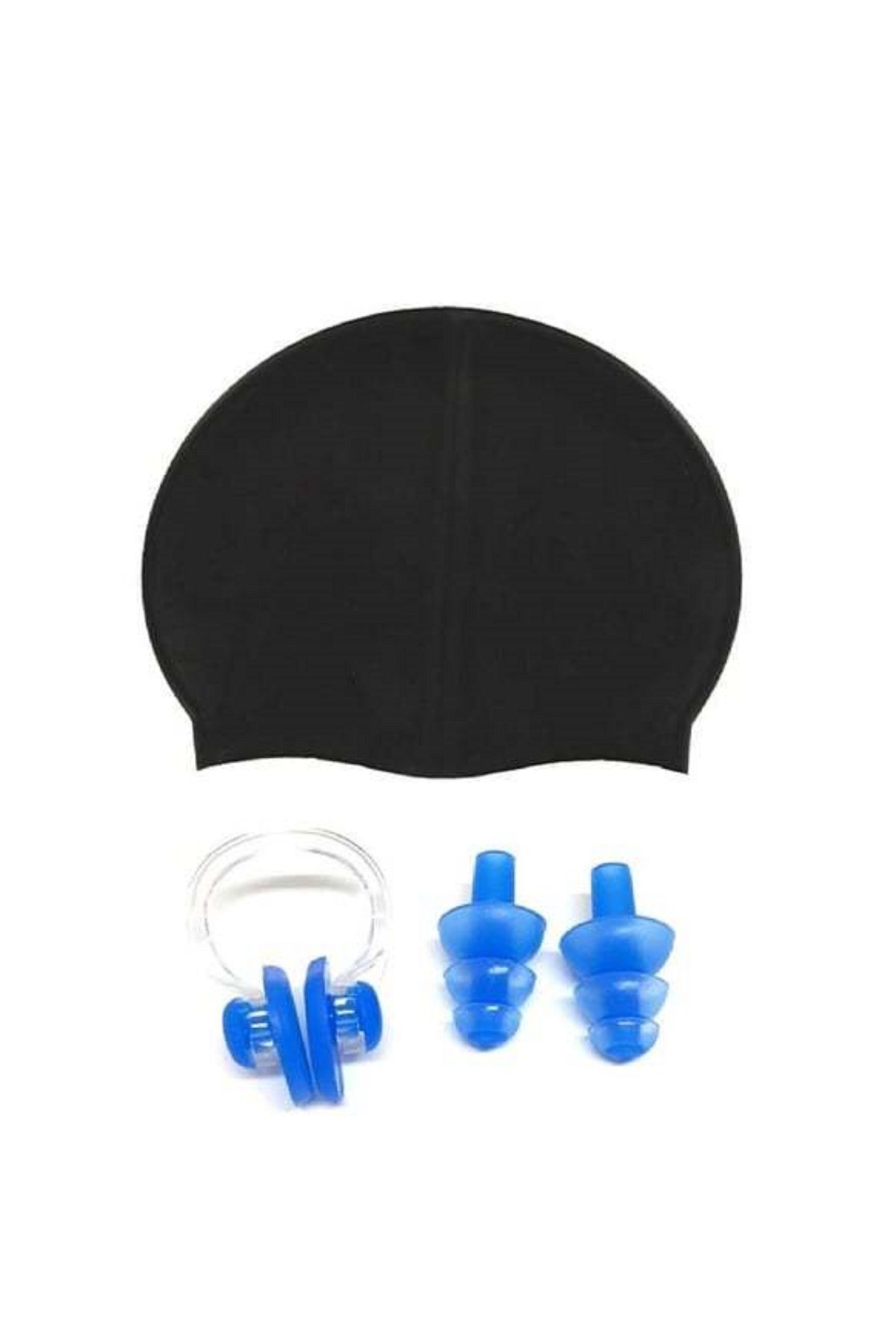 MAİN SHOP 2'li Set Havuz ve Deniz Yüzme Bonesi + Kulak Burun Tıkacı Elastik Yumuşak Yüzücü Bonesi M-CAP
