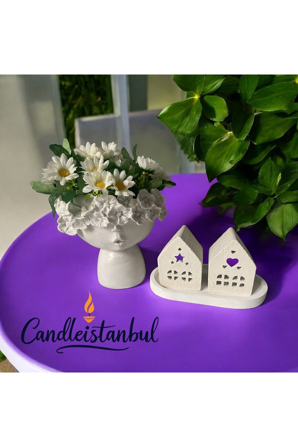 SerenityHaven Dekoratif ev mumluk altlıklı obje mum dekorasyon ürünü el yapımı beton