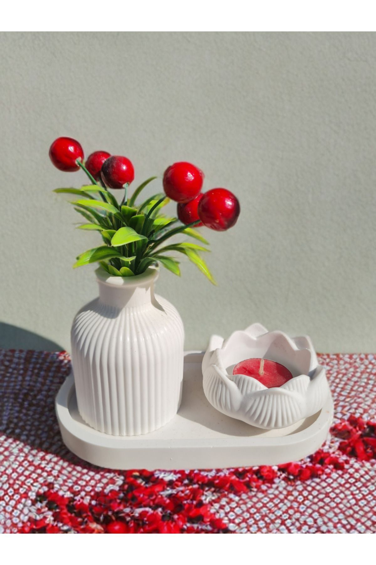 SerenityHaven Dekoratif Mini Bohem Vazo Ve Lotus Mumluk ( Banyo, Salon Dekor Biblo )
