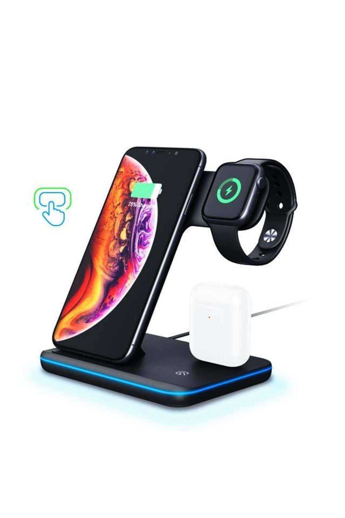 Aydoganticaret44 3 Ü 1 Arada 15w Hızlı Şarj Kablosuz Wireless Led Işıklı Iphone Watch Airpods Şarj Standı Istasyonu
