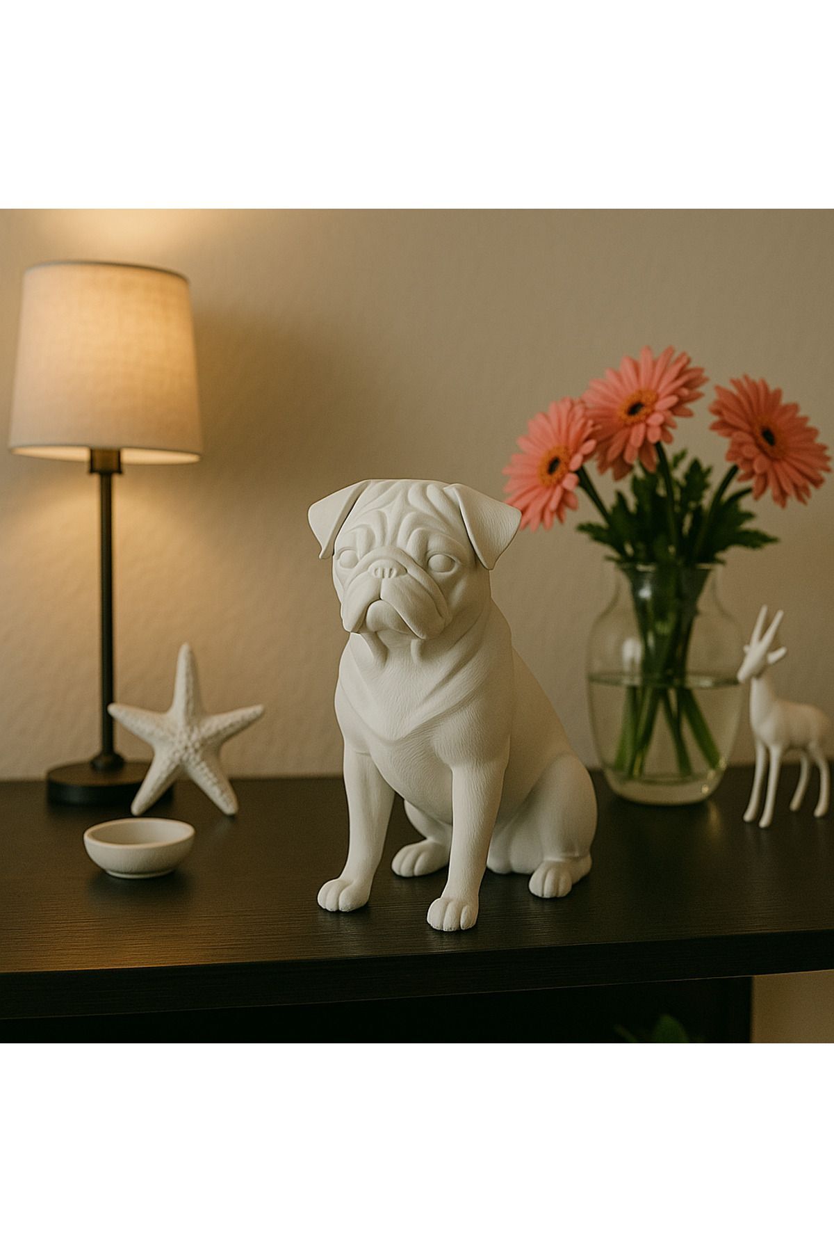 SerenityHaven Pug Beyaz Biblo