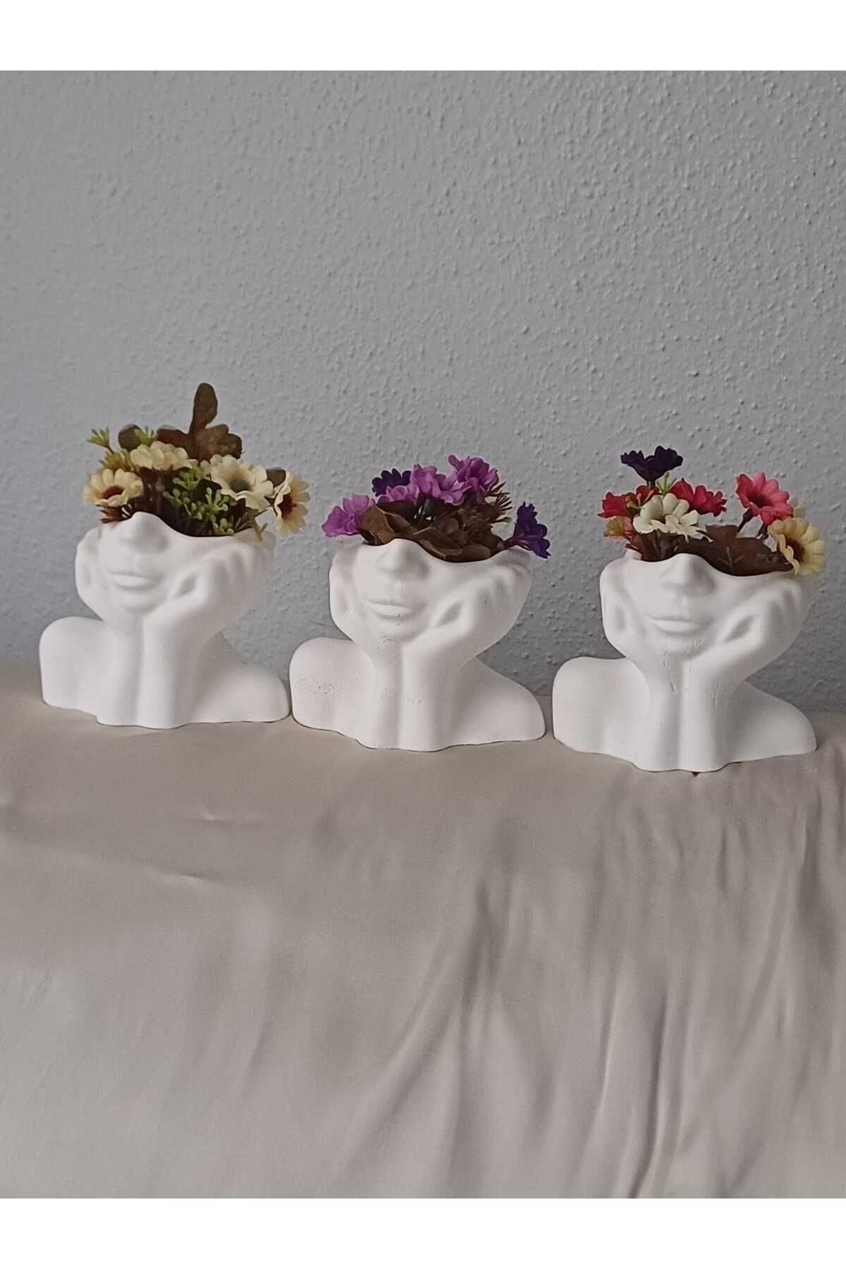 SerenityHaven 6 Parça 3'lü Kadın Saksı Dekoratif Biblo Set Çiçeklik, (3 Adet Mini Cicek Hediye )
