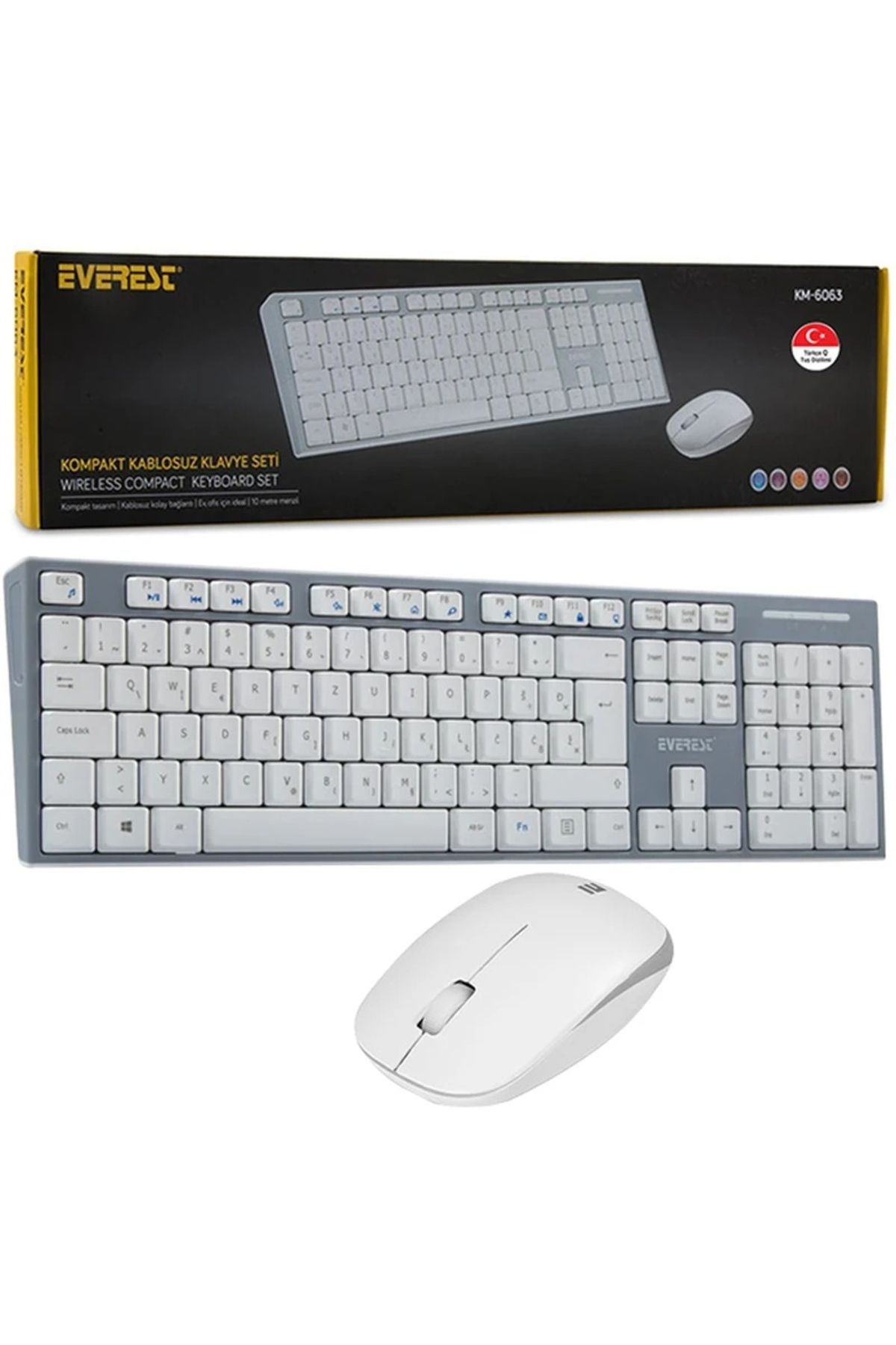 BIGBOYCL Everest Km-6063 Beyaz/Gri Kablosuz Q Multımedya Klavye+Mouse Set