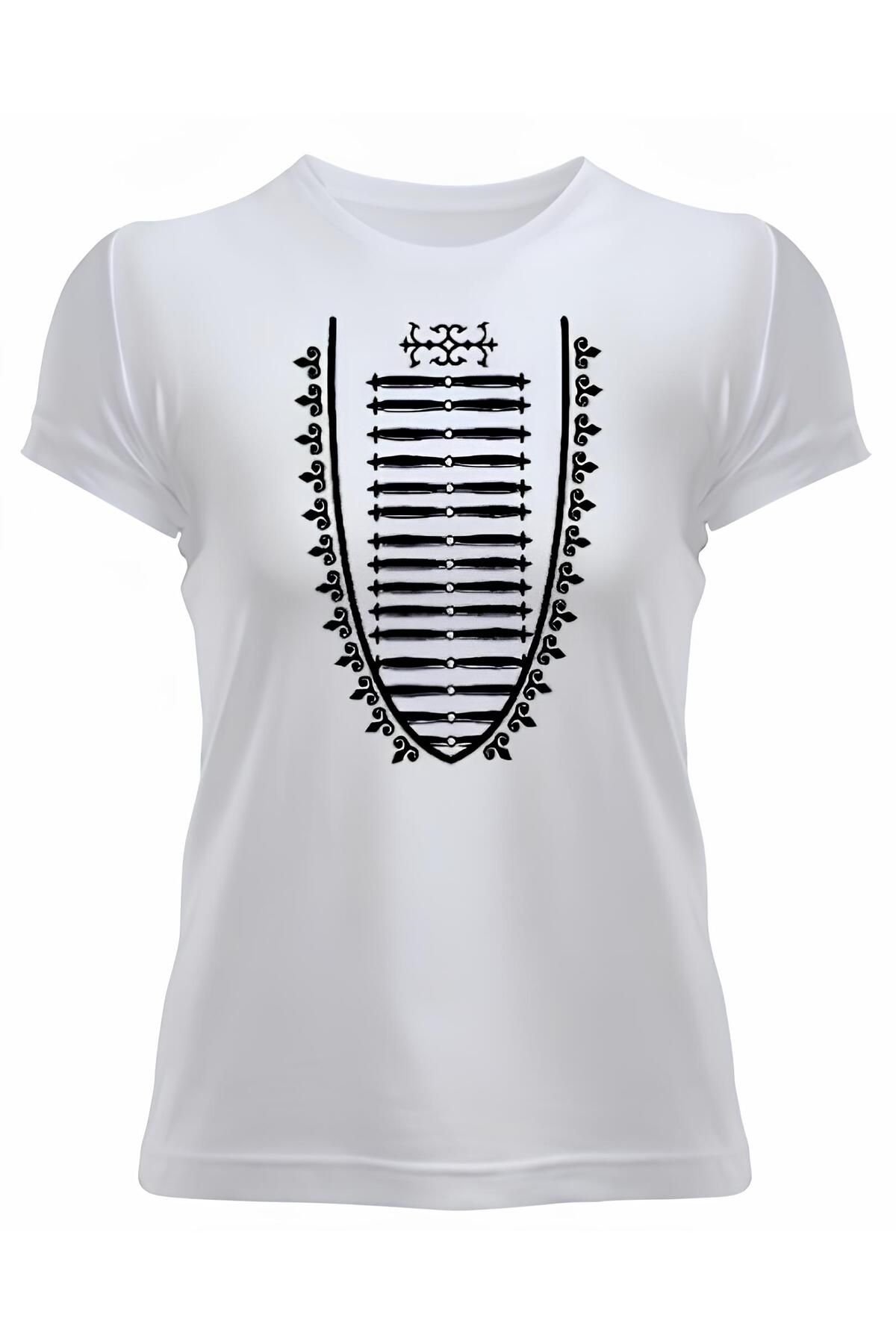 DZİWAWA Geleneksel Düğme Baskılı Kadın T shirt